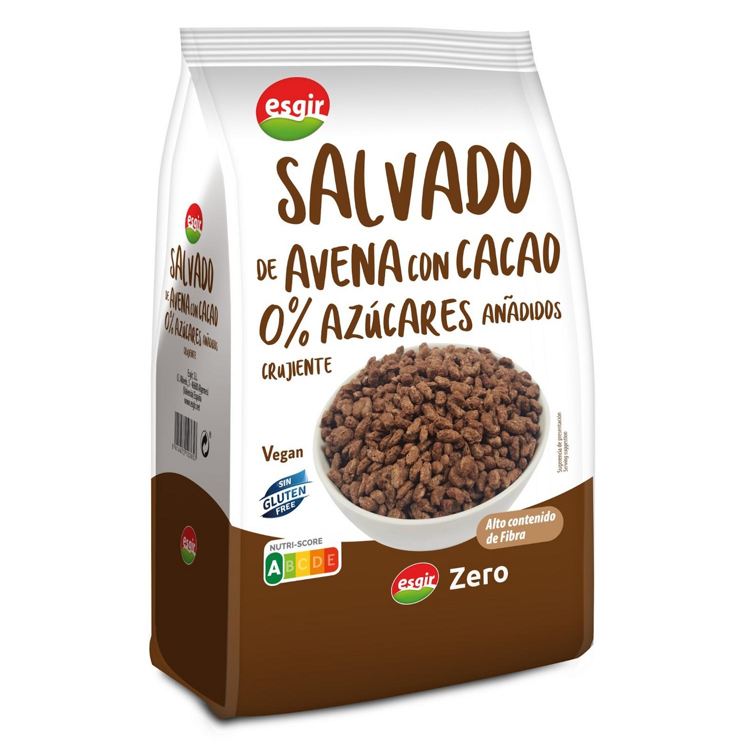 Salvado de avena con cacao Esgir sin gluten y sin azúcar añadido 275 g.