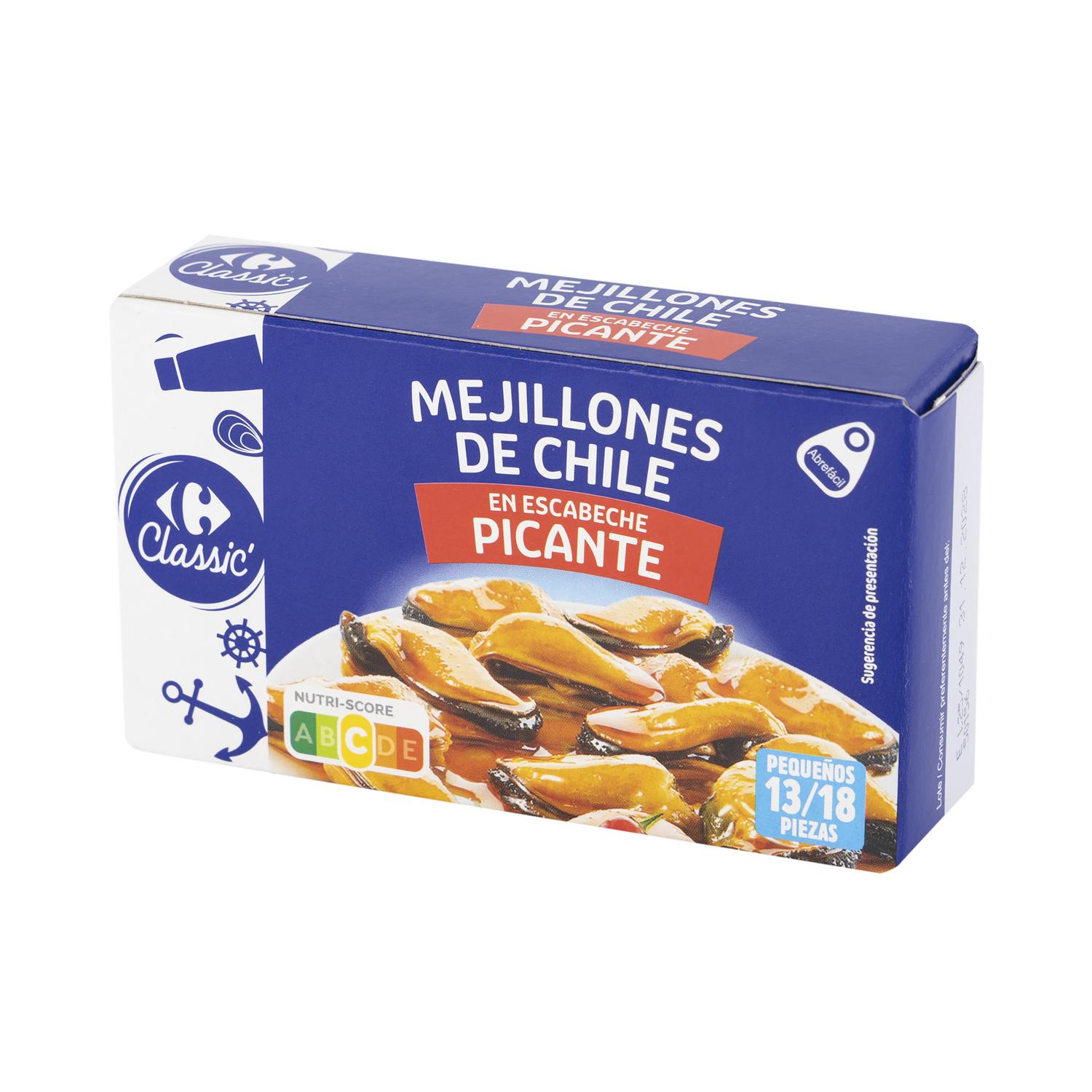 Mejillones de Chile en escabeche picante 13/18 Classic Carrefour 69 g.