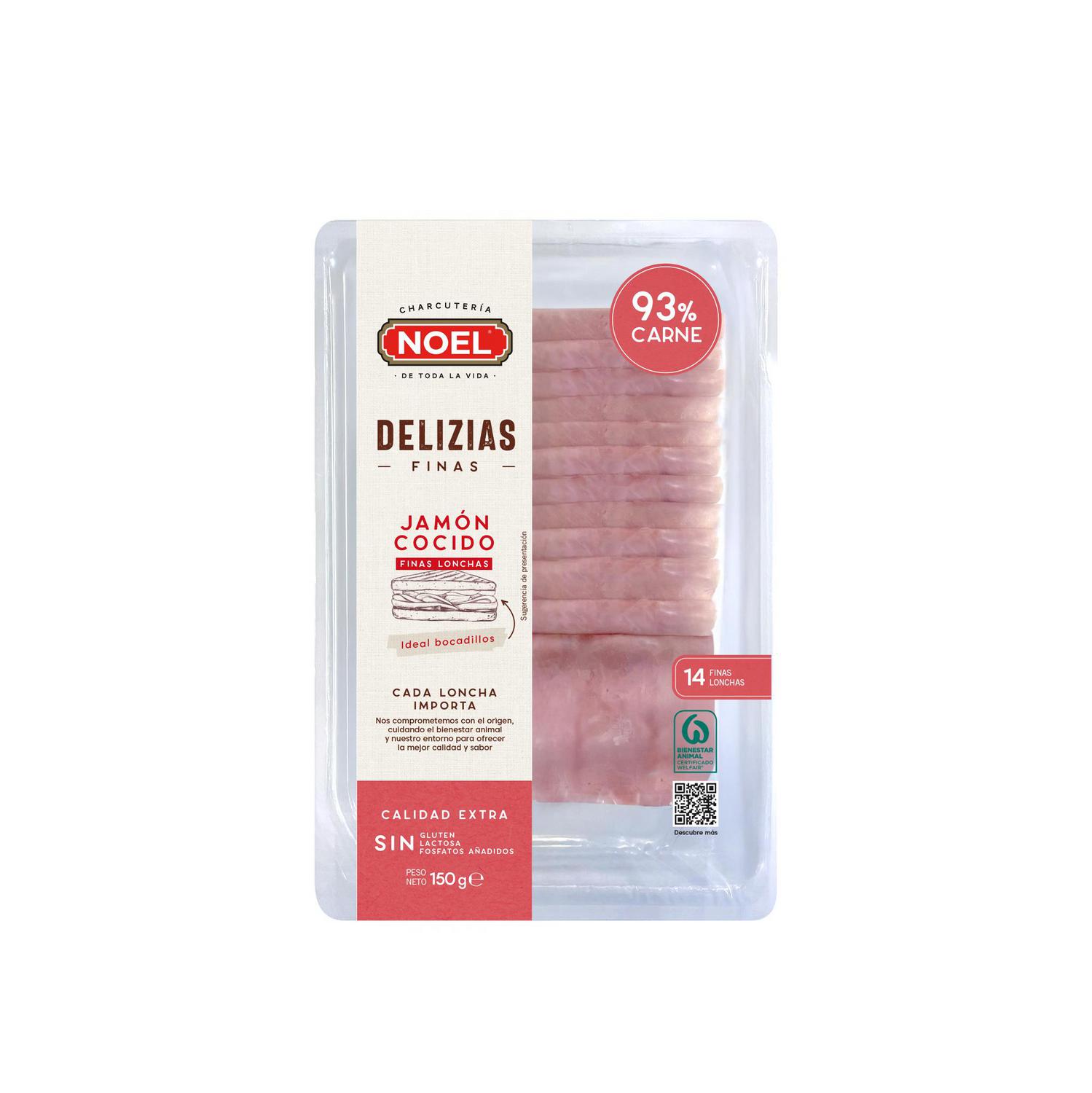 Jamón cocido extra en lonchas Noel Delizia sin gluten y sin lactosa 150 g