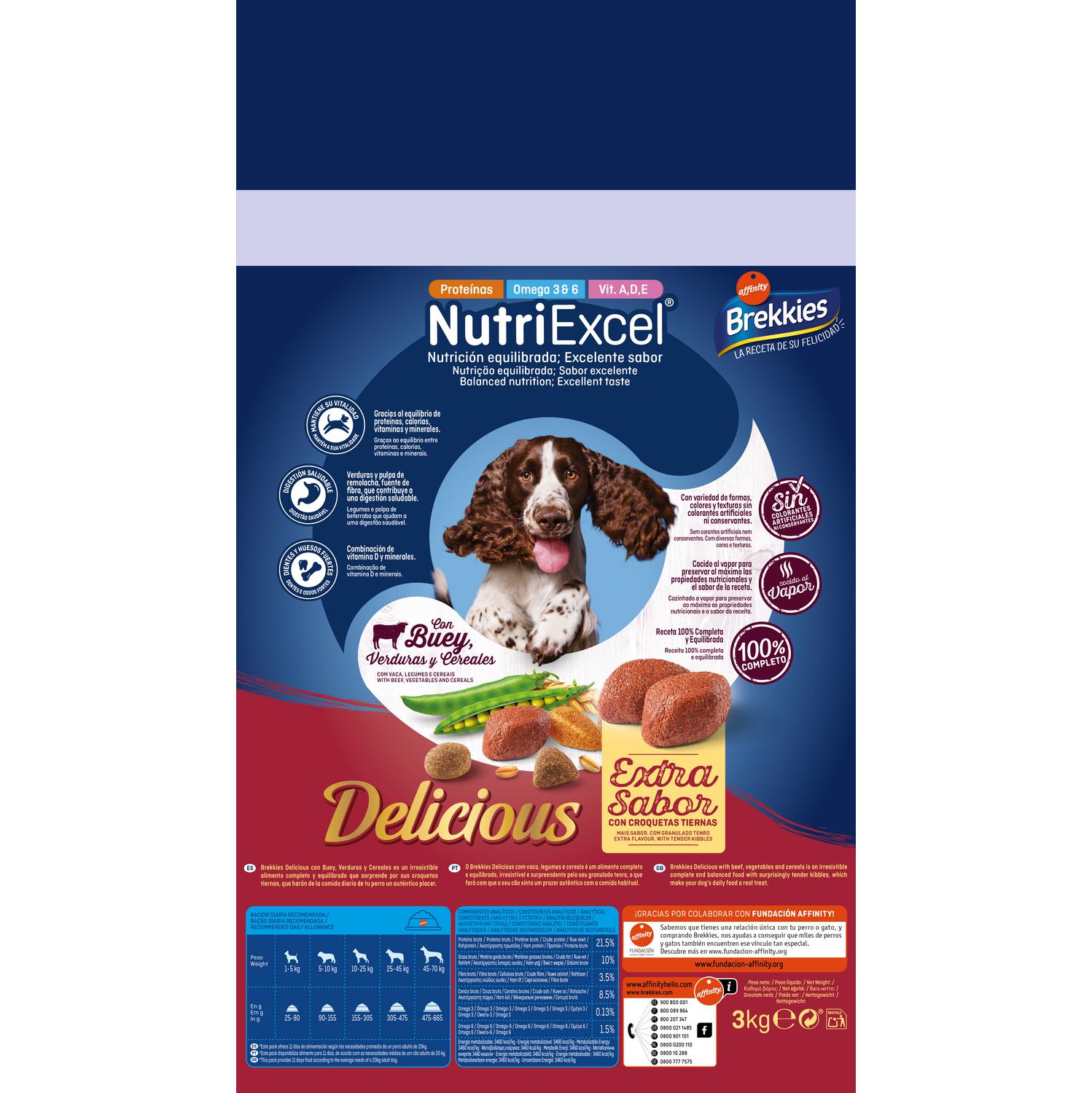 Pienso de buey para perros adultos Brekkies Excel Delicious 3 Kg