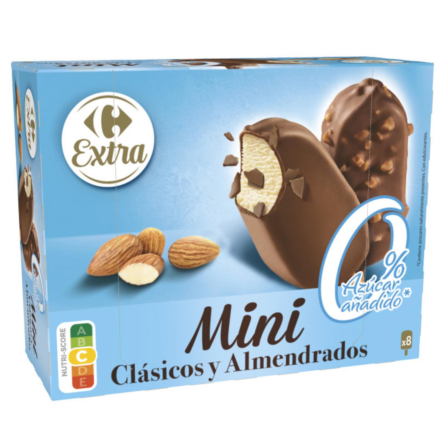 Mini bombón helado clásico y almendrado Carrefour Extra 8 ud.