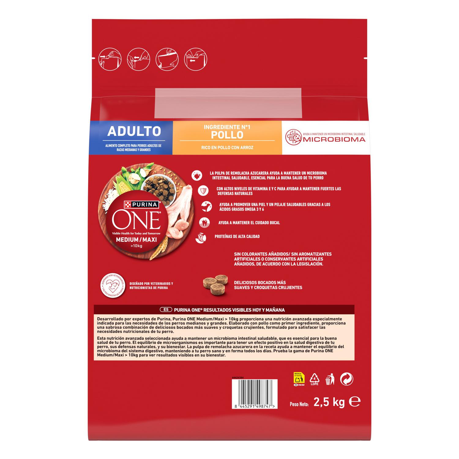 Pienso de pollo microbioma intestinal equilibrado para perro adulto Purina One 2,5 kg