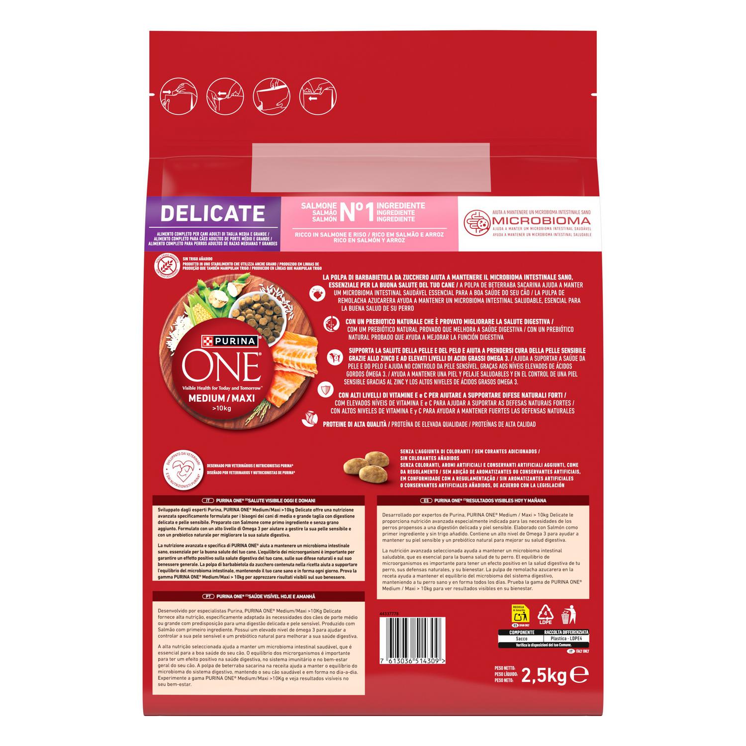 Pienso de salmón digestión delicada microbioma intestinal equilibrado para perro Purina One 2,5 kg