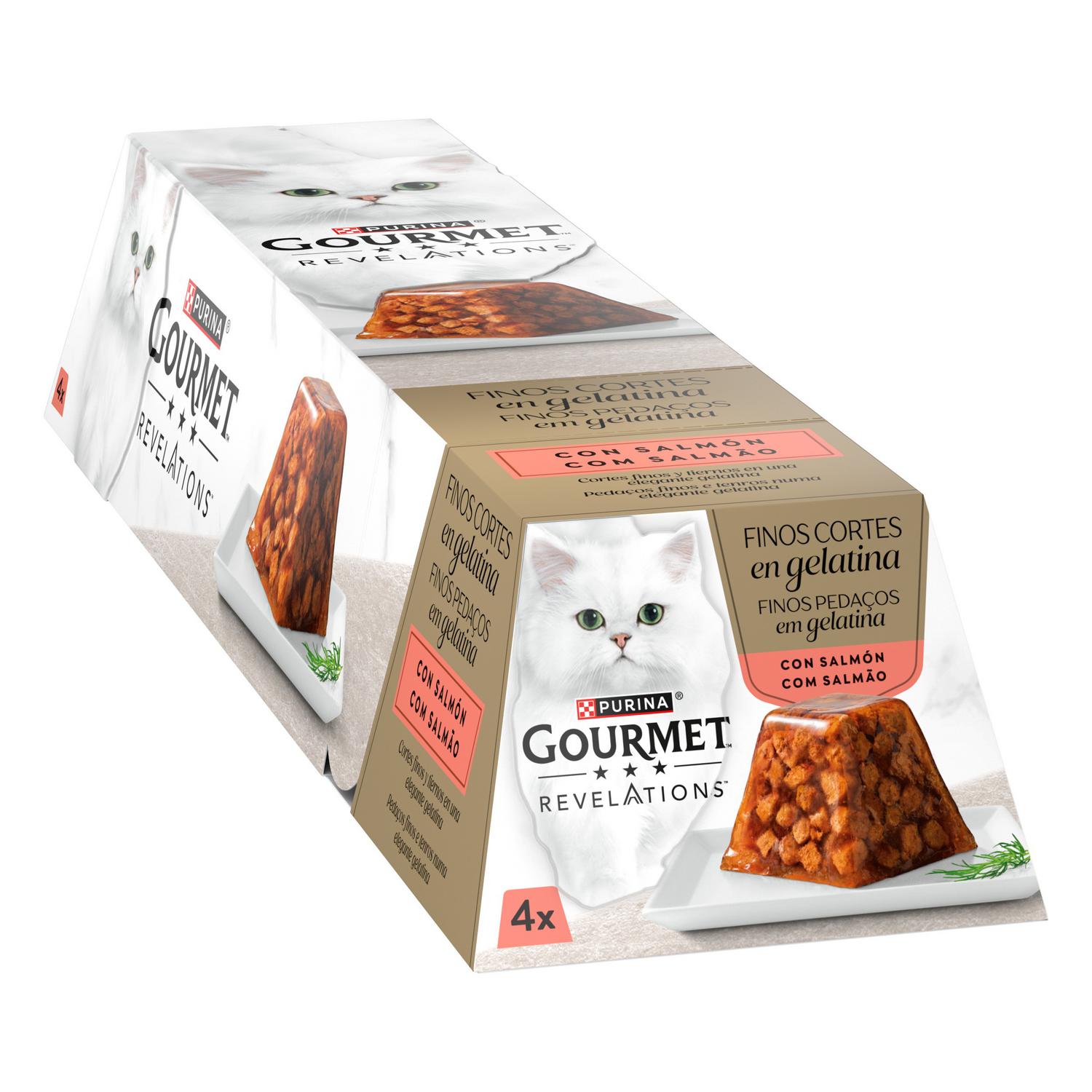 Comida húmeda en gelatina con salmón para gatos Purina Gourmet Revelations 4x57 g