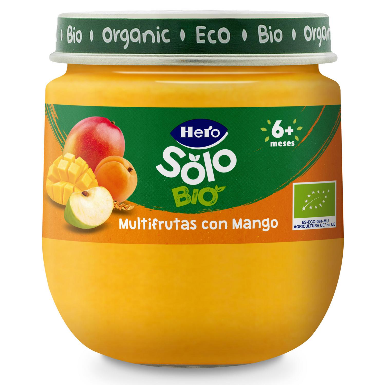 Tarrito de multifrutas con mango desde 6 meses ecológico Hero Solo 120 g.