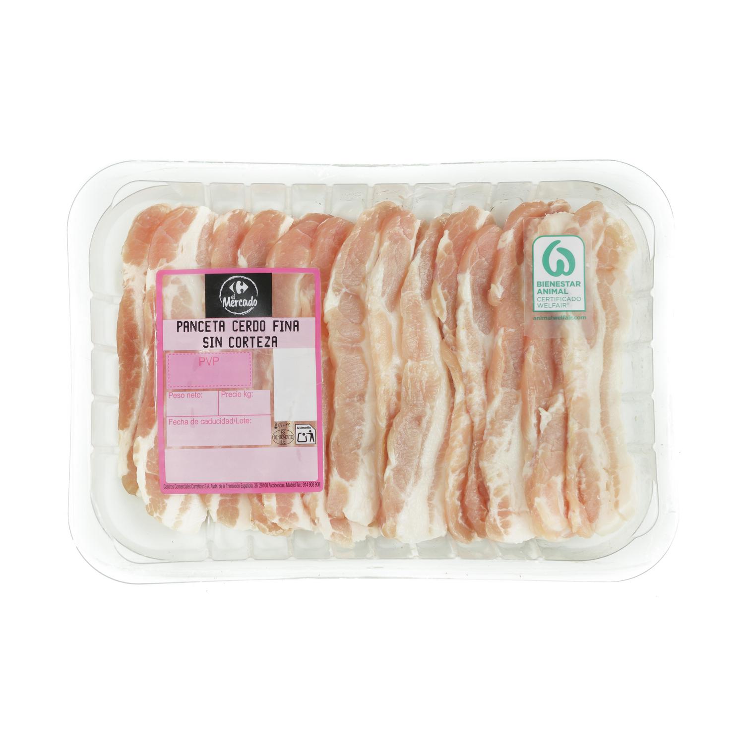 Panceta de cerdo fina sin corteza Carrefour El Mercado 500 g aprox