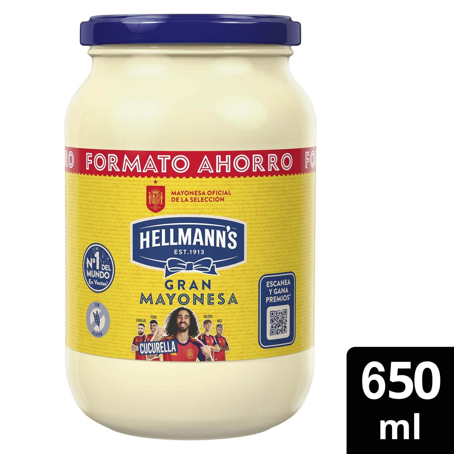 Mayonesa Hellmann's sin gluten y sin lactosa tarro 650 ml.