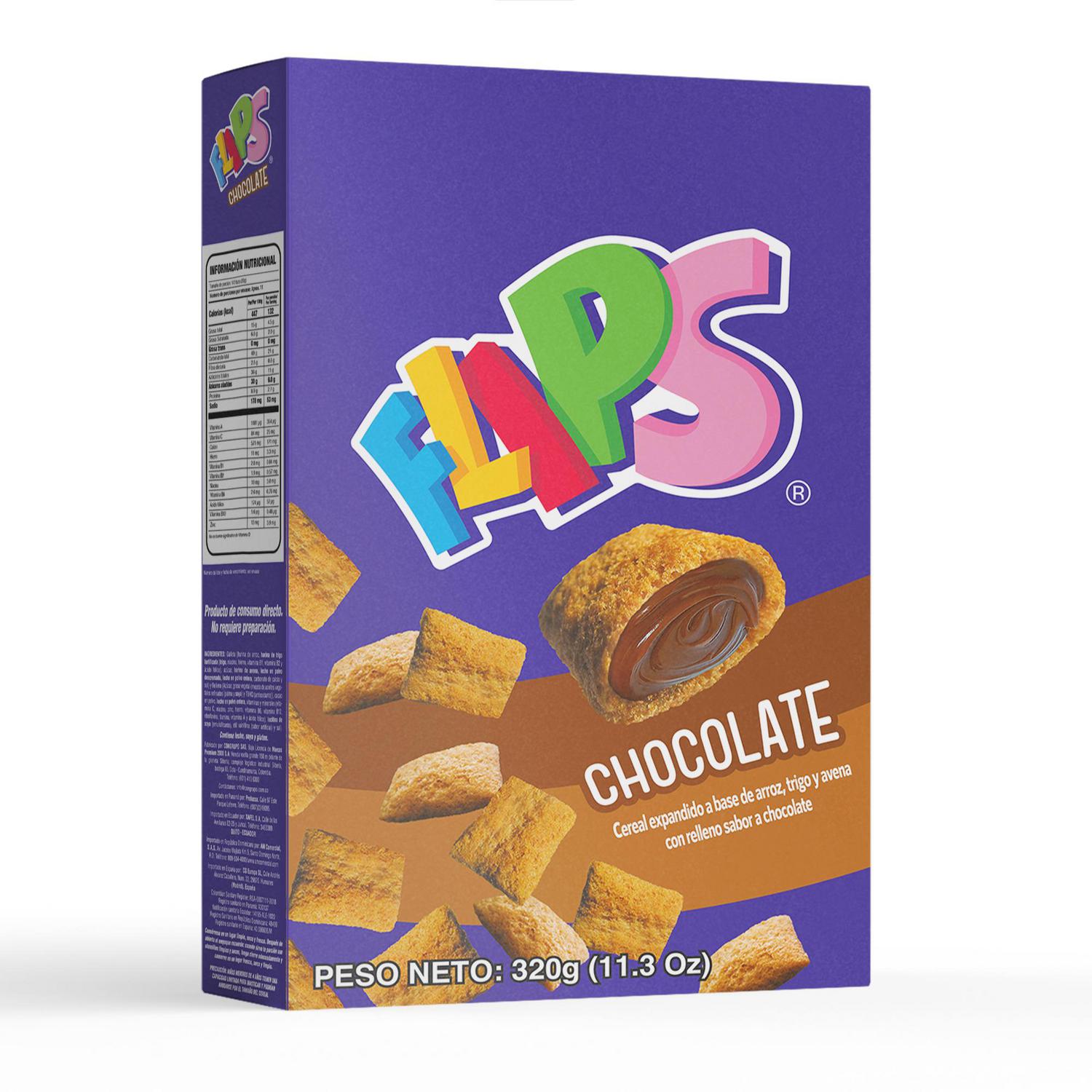 Cereales rellenos de chocolate Flips 320 g.
