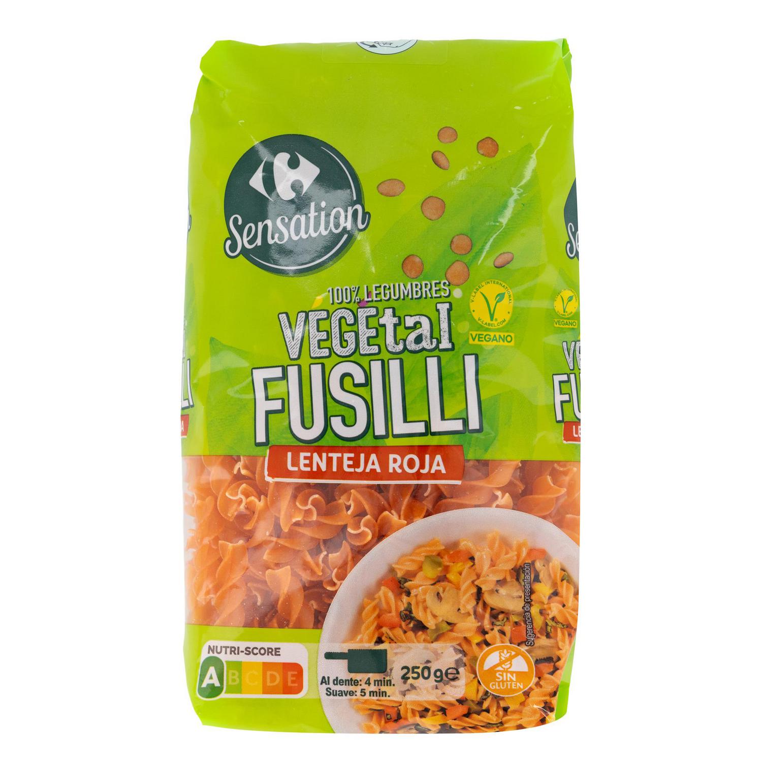 Pasta fusilli lenteja roja Carrefour Sensation sin gluten 250 g.