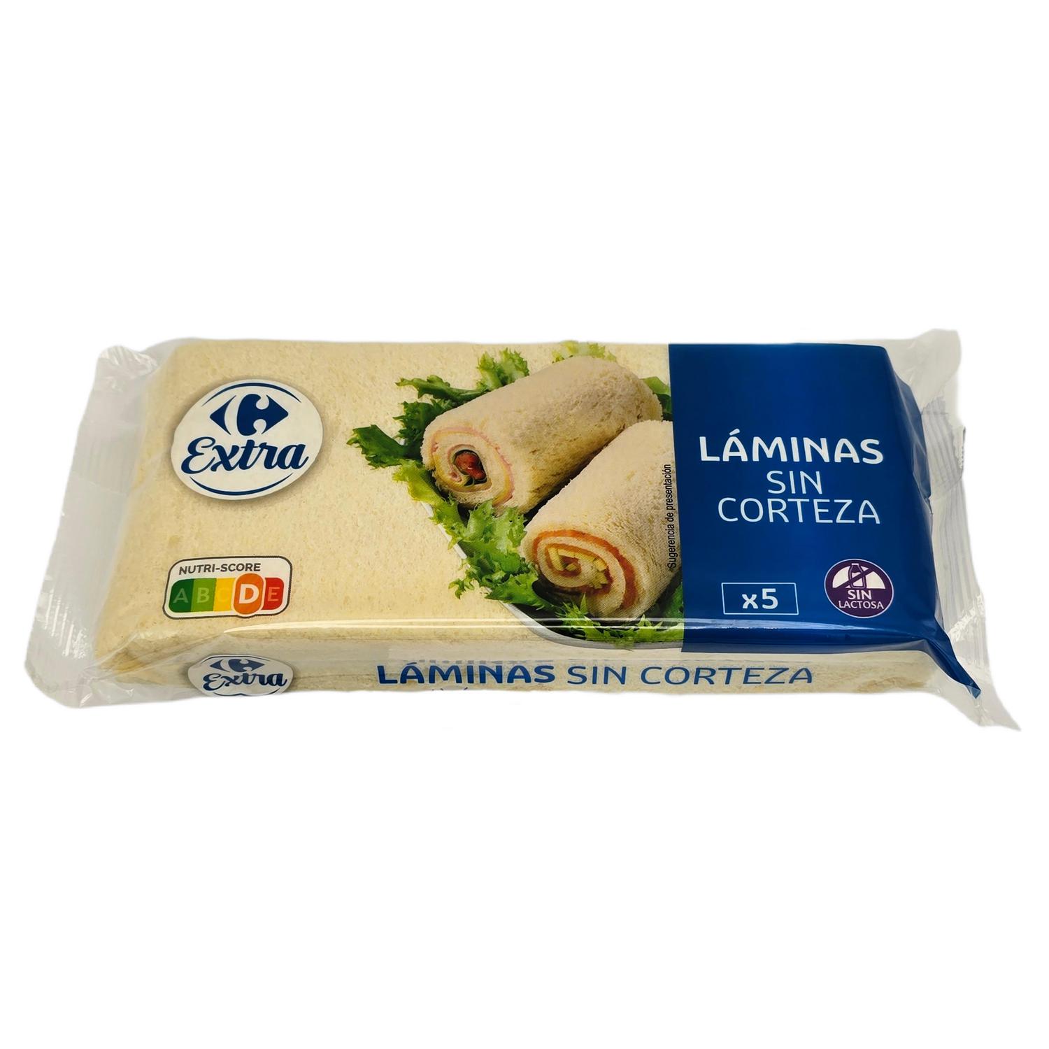Láminas de pan de molde blanco sin corteza Carrefour Extra sin lactosa 250 g.