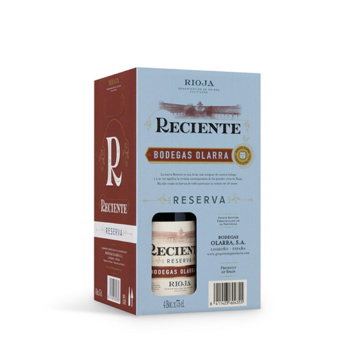 Estuche de 4 botellas de vino tinto reserva Reciente D.O.Ca Rioja 75 cl.