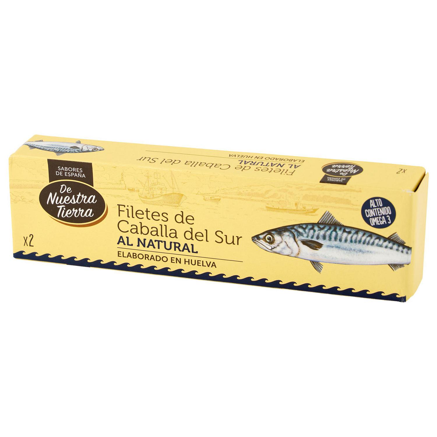 Filetes de caballa del Sur al natural De Nuestra Tierra pack de 2 latas de 65 g.