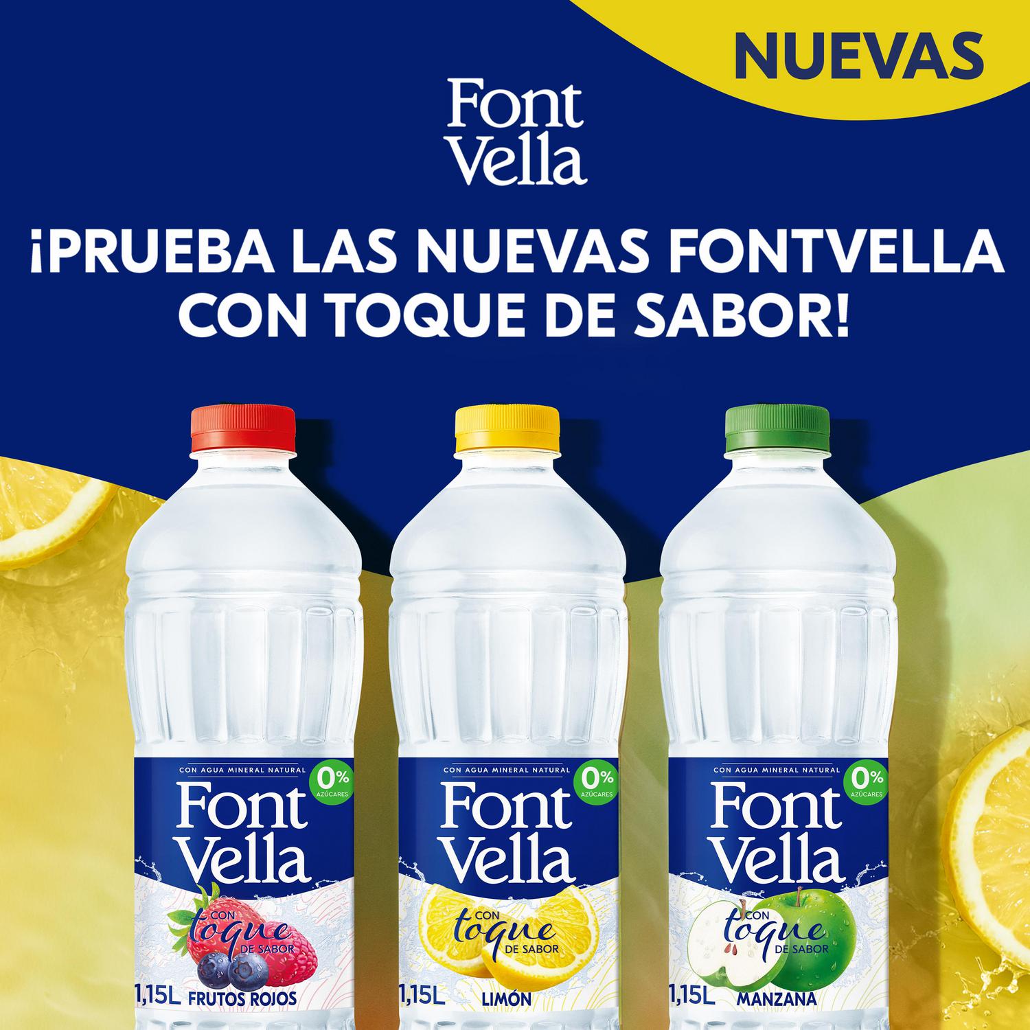 Agua mineral natural Font Vella con toque de sabor a limón sin azúcar 1,15 l.