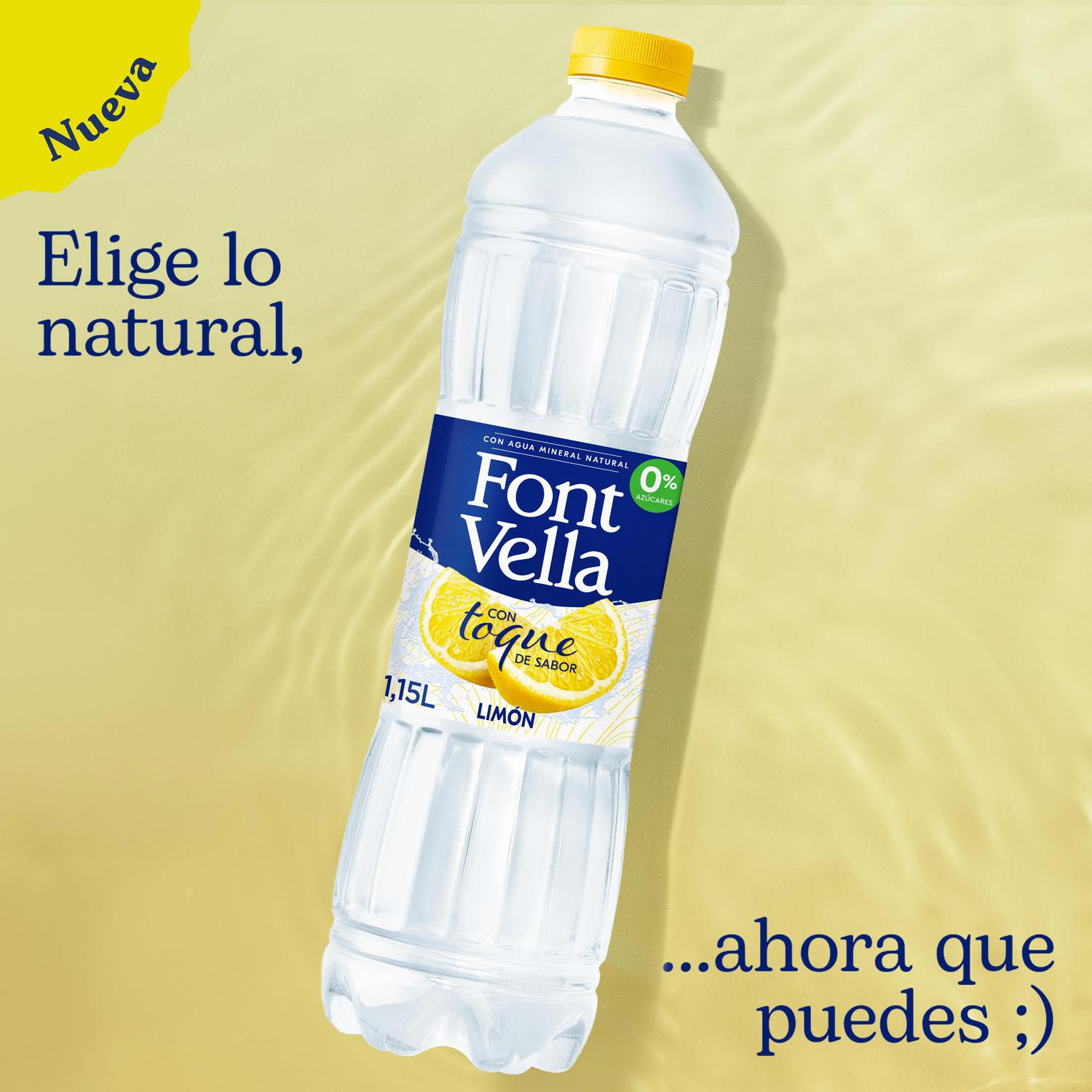 Agua mineral natural Font Vella con toque de sabor a limón sin azúcar 1,15 l.