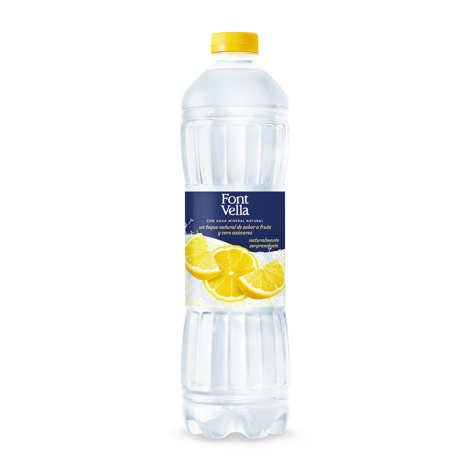 Agua mineral natural Font Vella con toque de sabor a limón sin azúcar 1,15 l.
