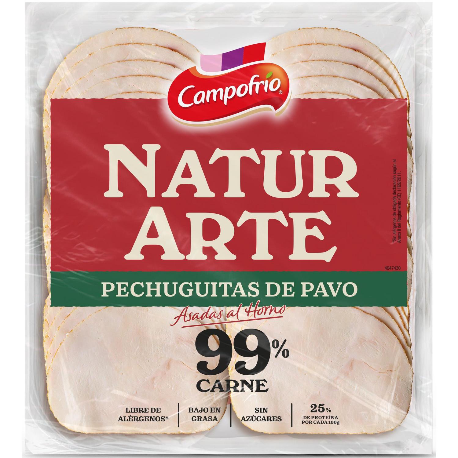 Pechuga de pavo cocida asada al horno en lonchas Natur rte Campofrío sin gluten y sin lactosa 90 g