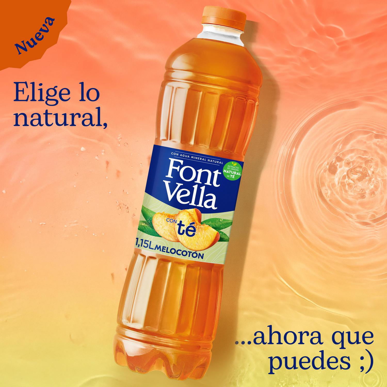 Agua mineral natural Font Vella con té y sabor a melocotón 1,15 l.