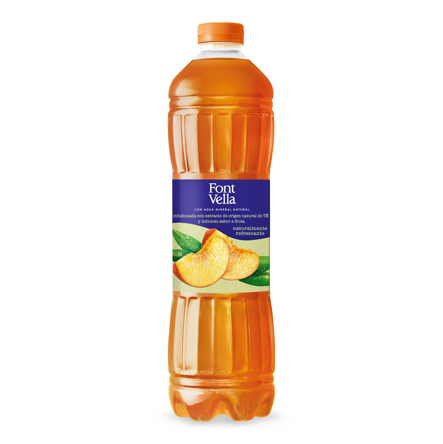 Agua mineral natural Font Vella con té y sabor a melocotón 1,15 l.