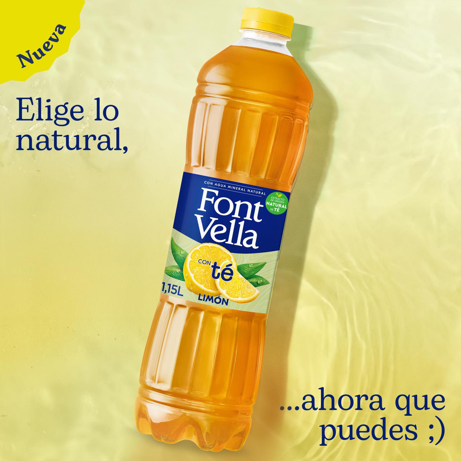 Bebida refrescante aromatizada con agua mineral con té sabor limón Font Vella 1,15 l.