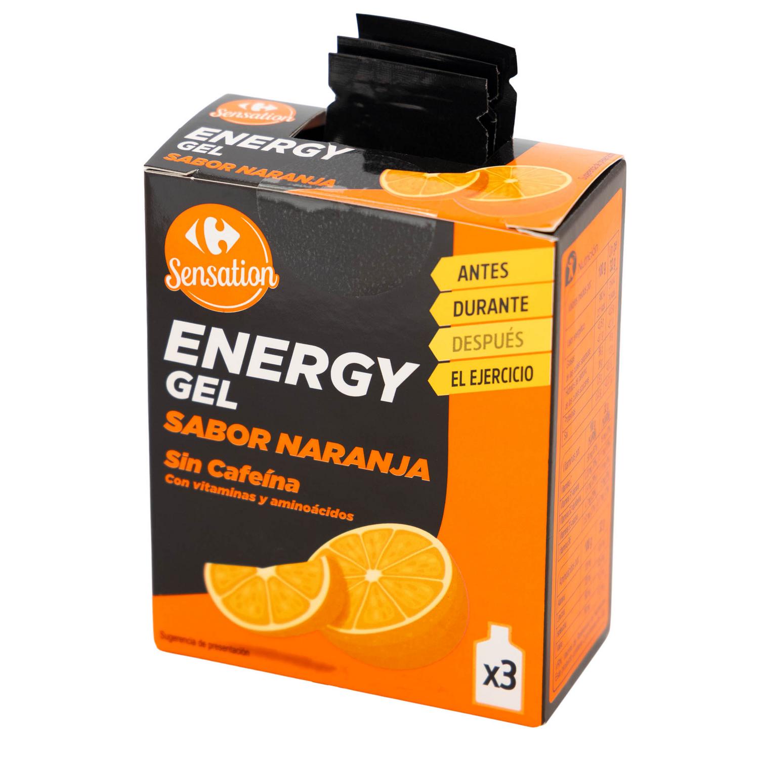 Gel energético con vitaminas y aminoácidos, sin cafeína sabor limón Sensation Carrefour pack 3 ud.