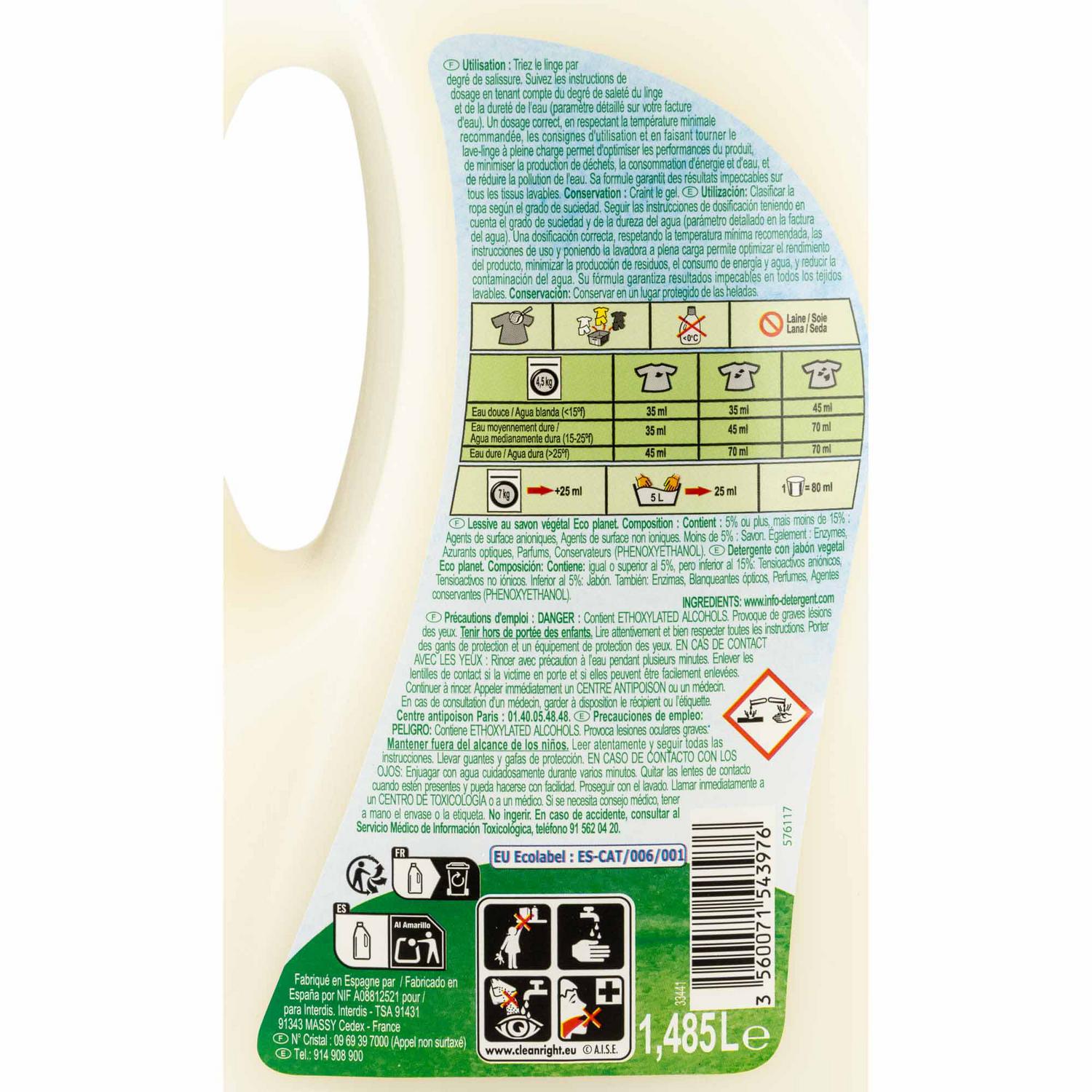 Detergente líquido con javón vegetal ecológico Ecoplanet Carrefour 33 lavados