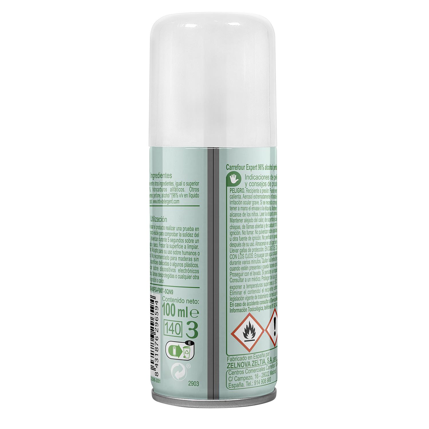 Alcohol 96% perfumado en spray limpiador superficies Carrefour Expert 100 ml.