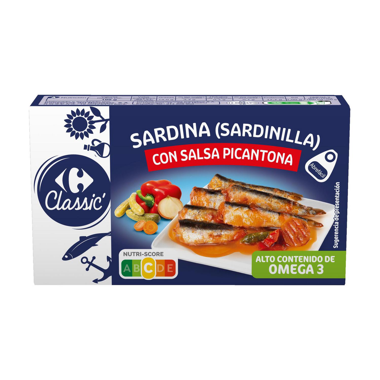 Sardinillas con salsa picantona Classic Carrefour 60 g.