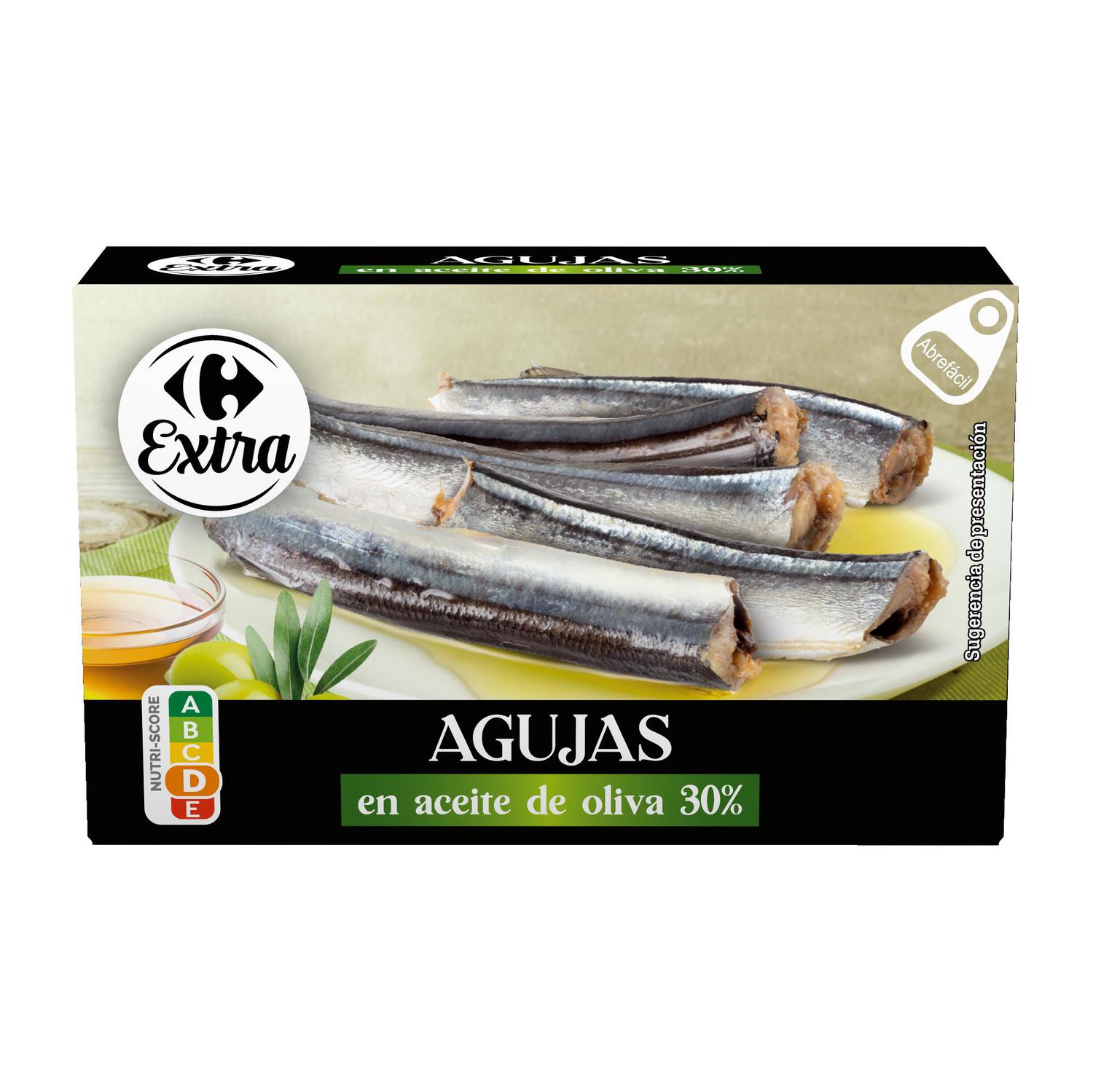 Agujas en aceite de oliva 30% Carrefour Extra 82 g