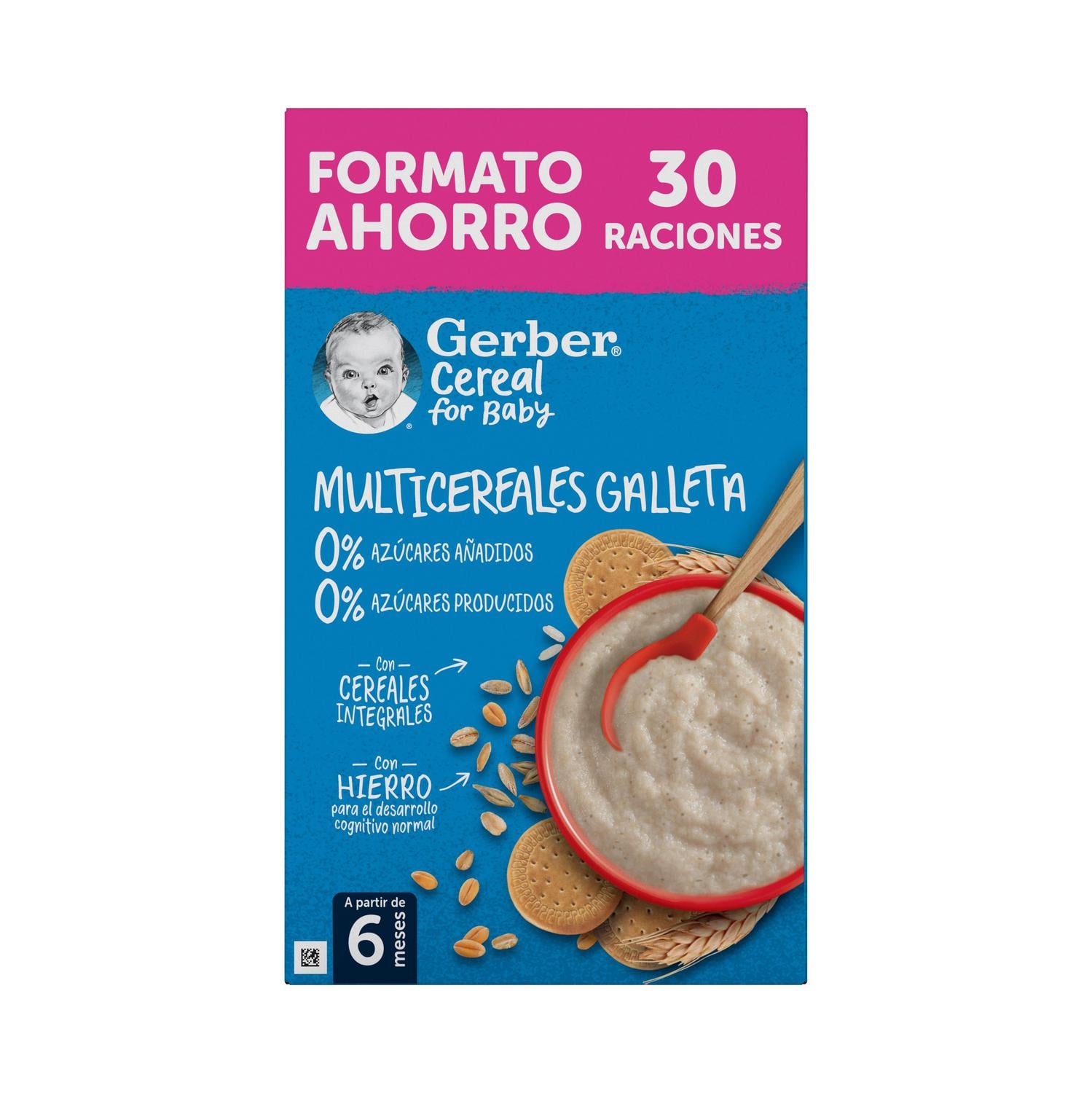 Papilla infantil desde 6 meses Gerber multicereales galleta sin azúcar añadido 510 g.