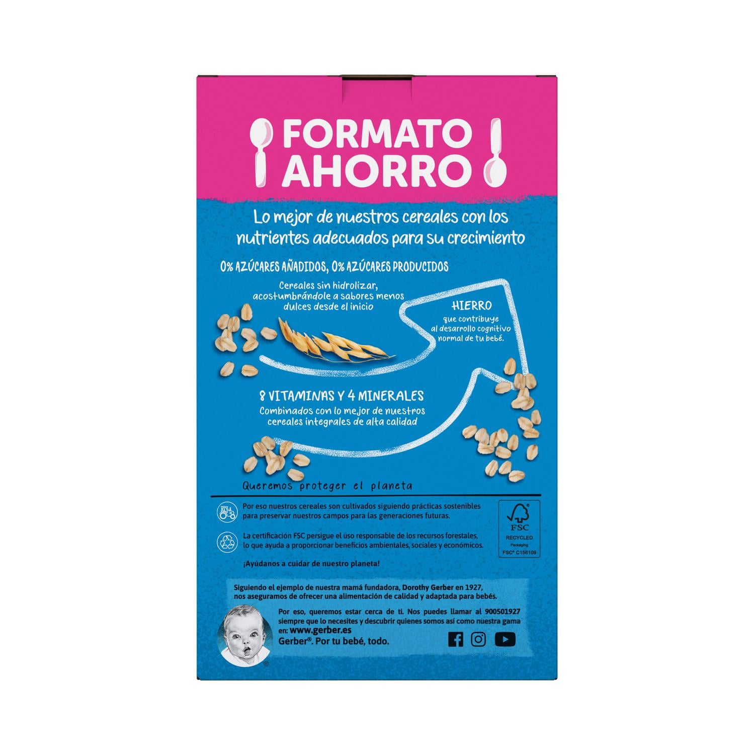 Papilla infantil desde 6 meses Gerber multicereales galleta sin azúcar añadido 510 g.