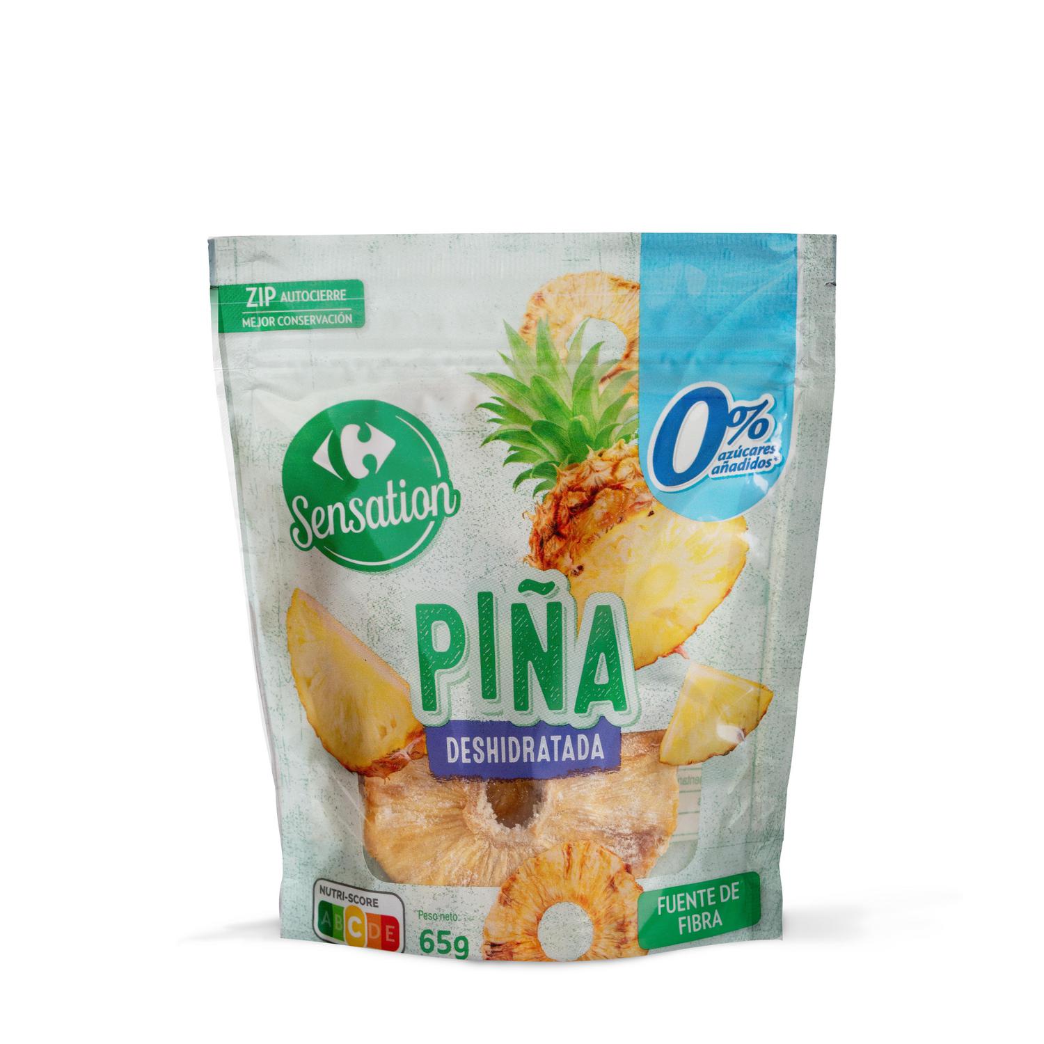 Piña deshidratada Sensation Carrefour sin azúcar añadido doy pack 65 g.
