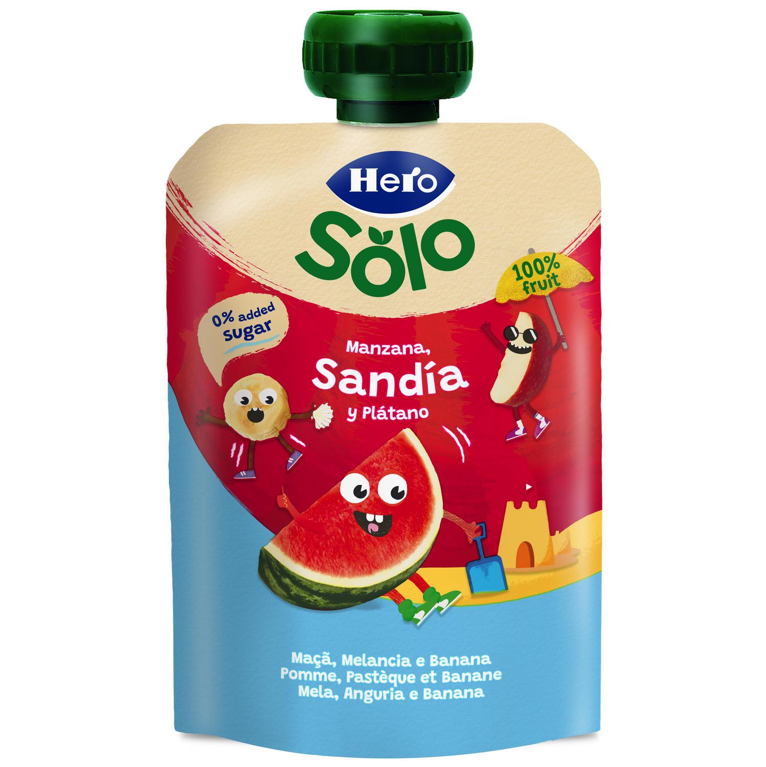 Bolsita de manzana, sandía y plátano Hero Solo sin azúcar añadido 100 g.
