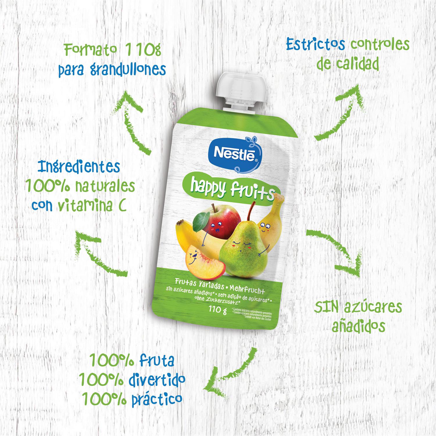 Bolsita de frutas variadas Nestlé Happy Fruits sin azúcar añadido 110 g.