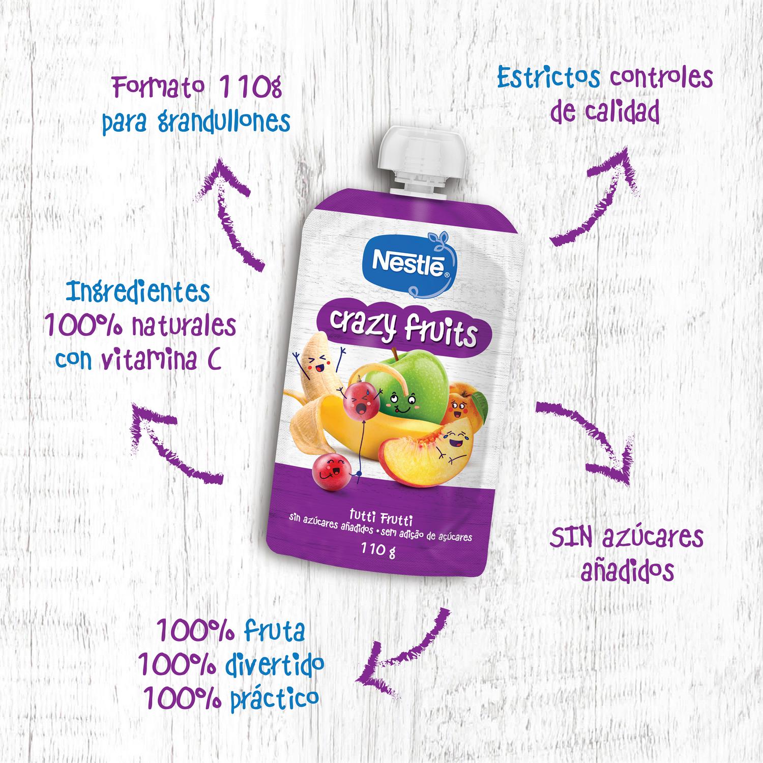 Bolsita de tutti frutti Nestlé Crazy Fruits sin azúcar añadido 110 g.