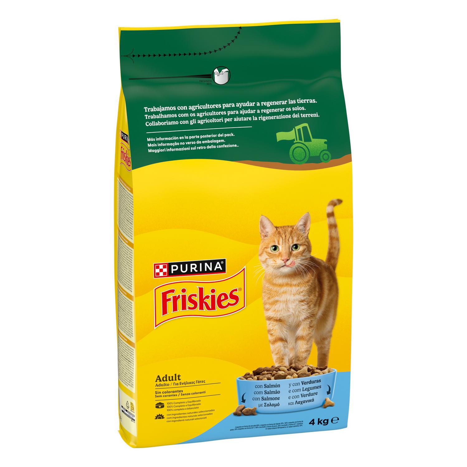 Pienso de salmón y verduras para gato adulto Purina Friskies 4 kg