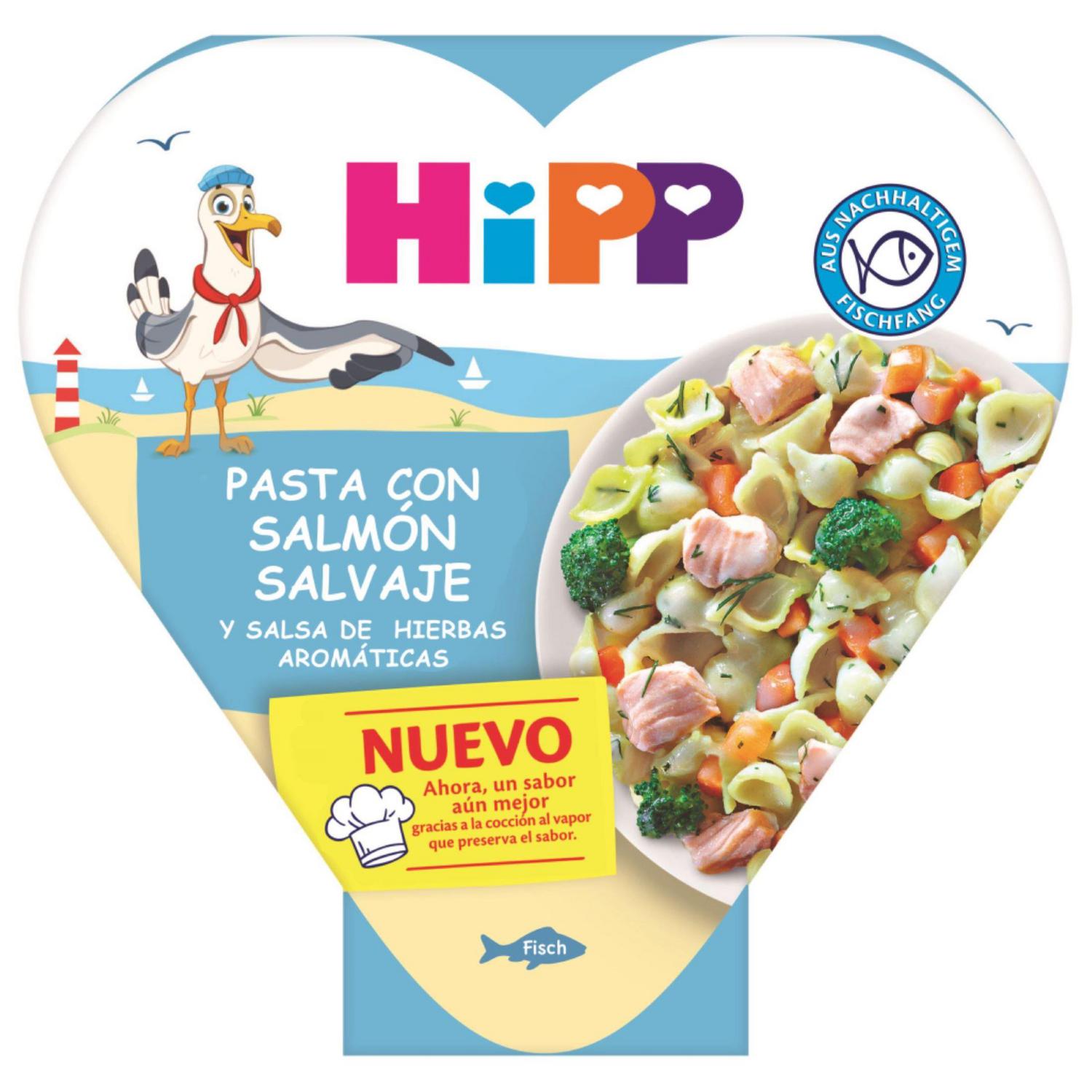 Pasta con salmón salvaje y salsa de hierbas aromáticas ecológico Hipp 250 g.