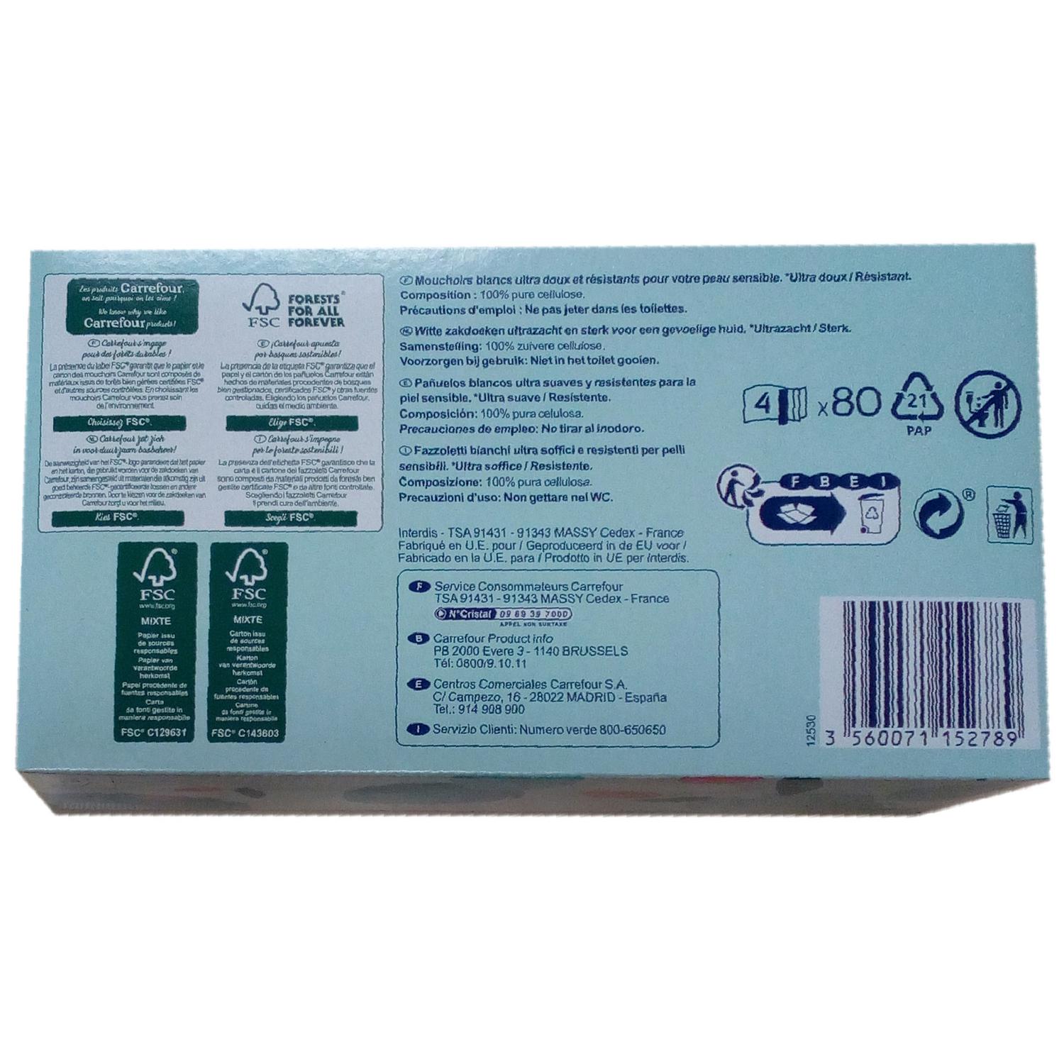 Pañuelos 4 capas sensitive Carrefour 80 ud.