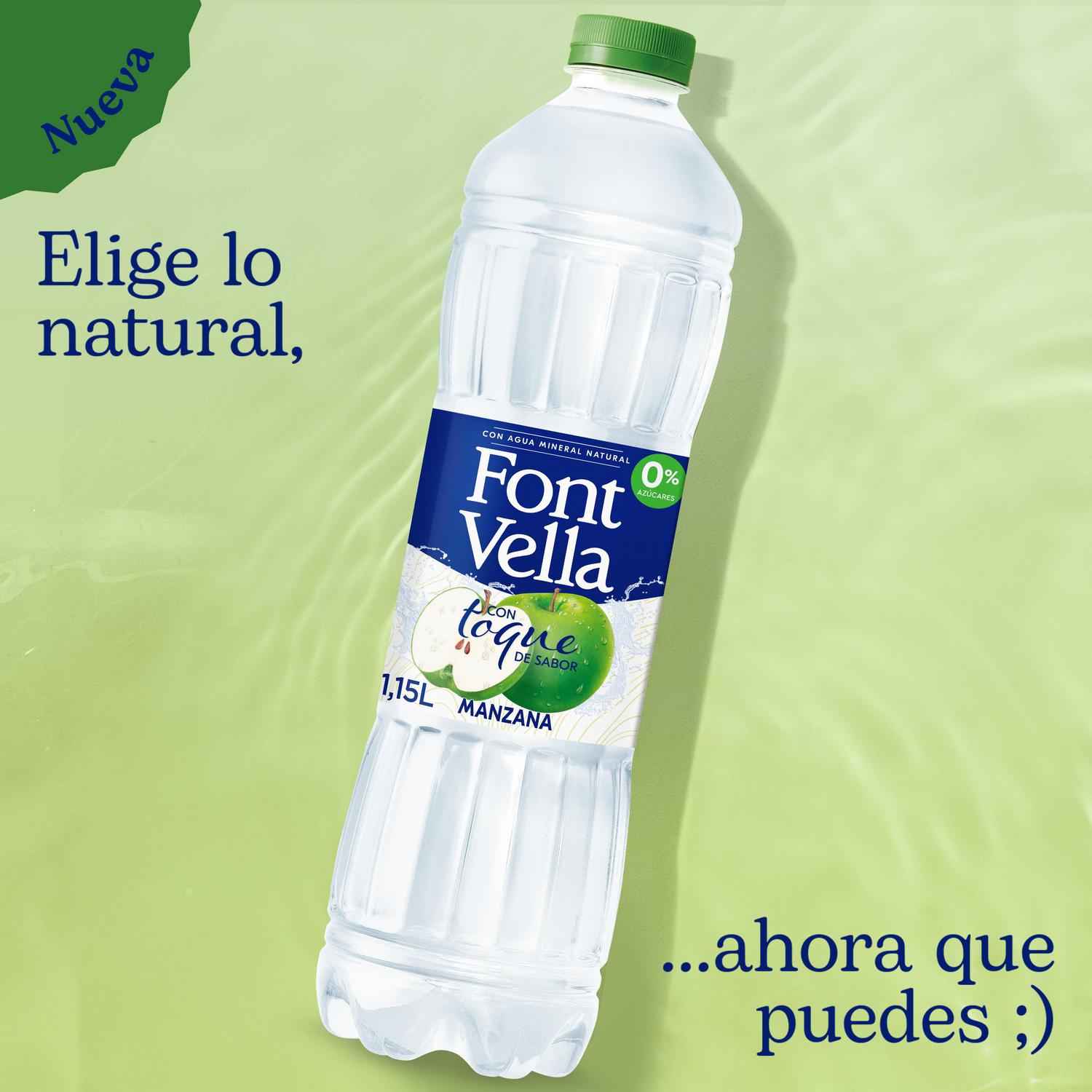 Agua mineral natural Font Vella con toque de sabor a manzana sin azúcar 1,15 l.