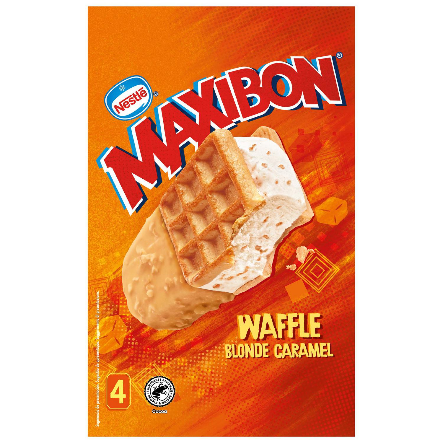 Sandwich de nata con caramelo Maxibon Waffle Nestlé 4 ud.