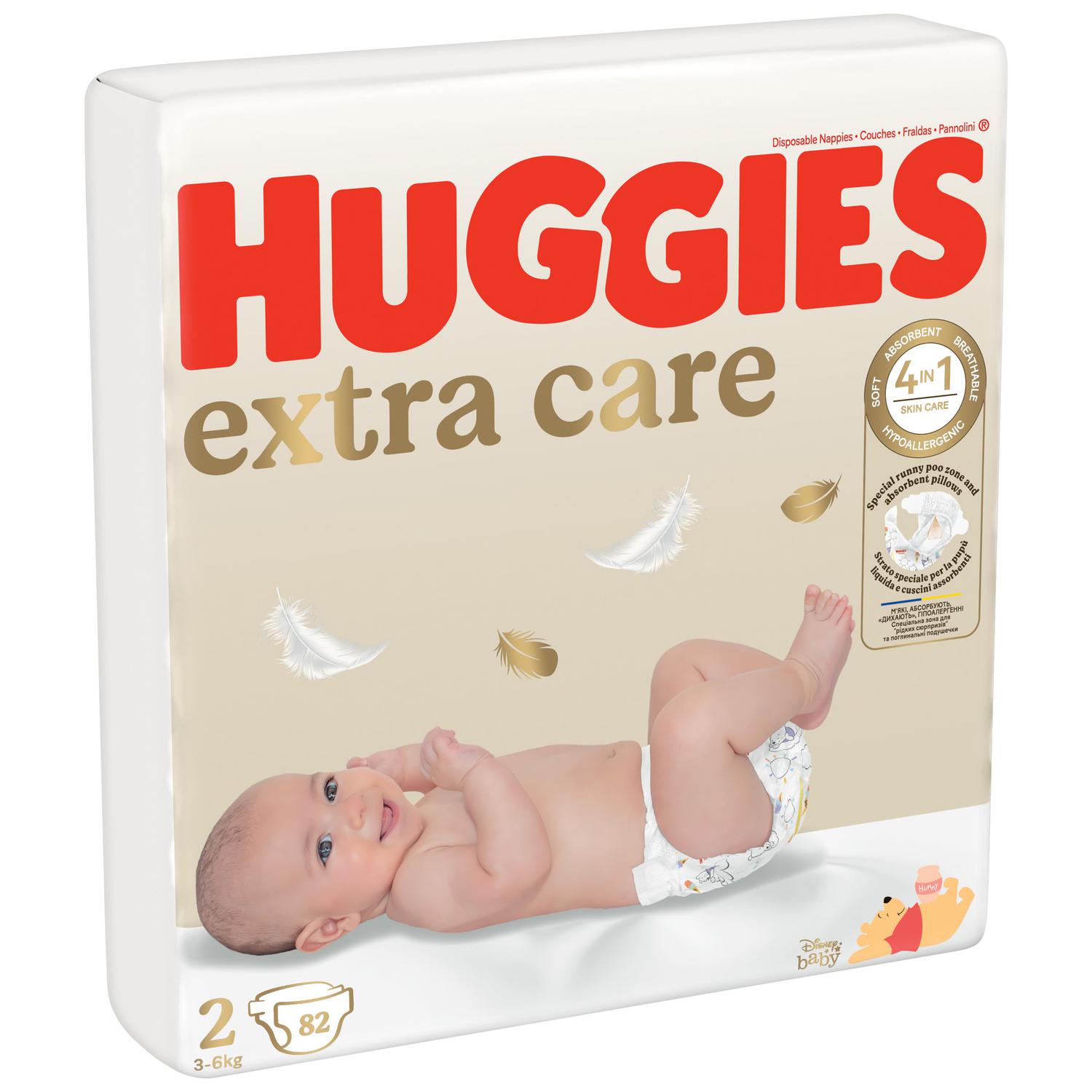 Pañales extra care Huggies T2 (3-6 kg) 82 ud.