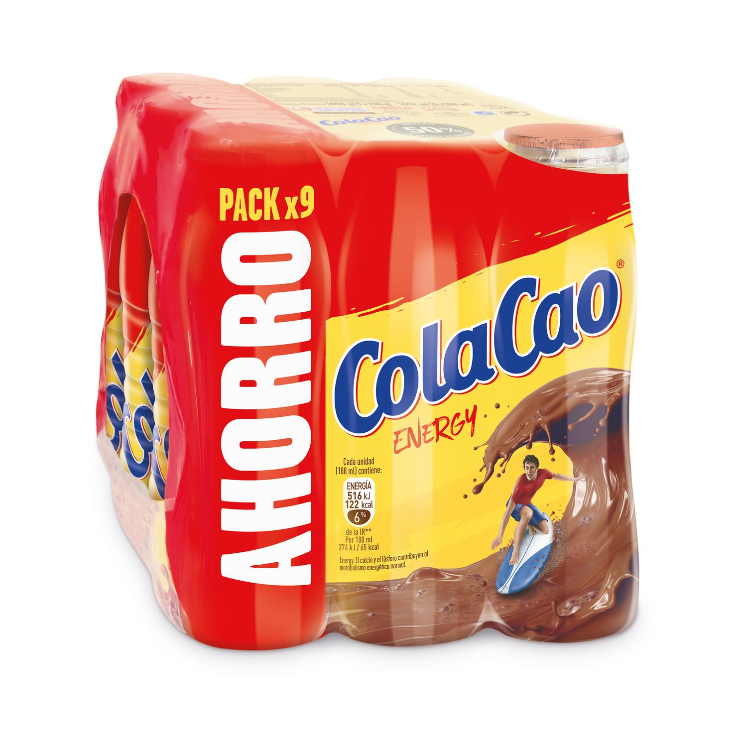 Batido de cacao Energy Cola Cao pack de 9 botellas de 188 ml.