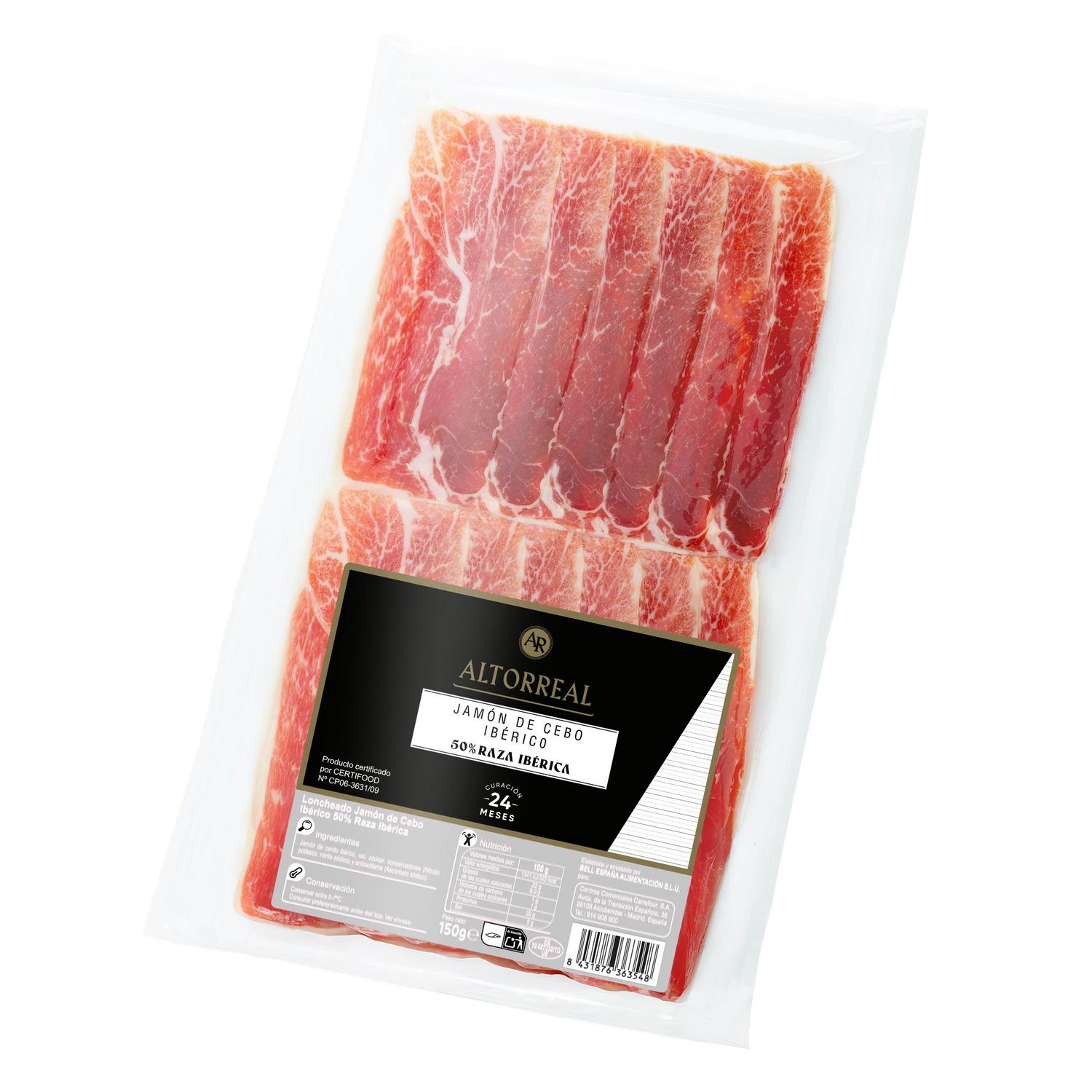 Loncheado de jamón de cebo 50% raza ibérica Altorreal 150 g.