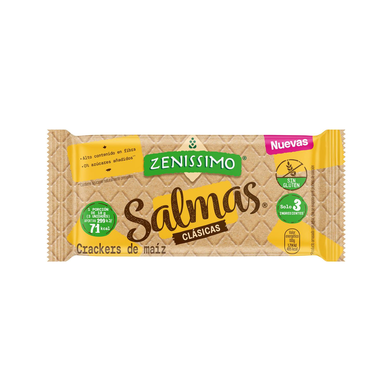 Crackers de maíz Salmas clásicas Zenissimo sin gluten y sin azúcar añadido 144 g.