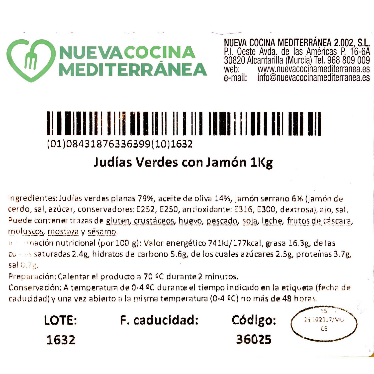 Judías verdes planas con jamón 1 kg aprox