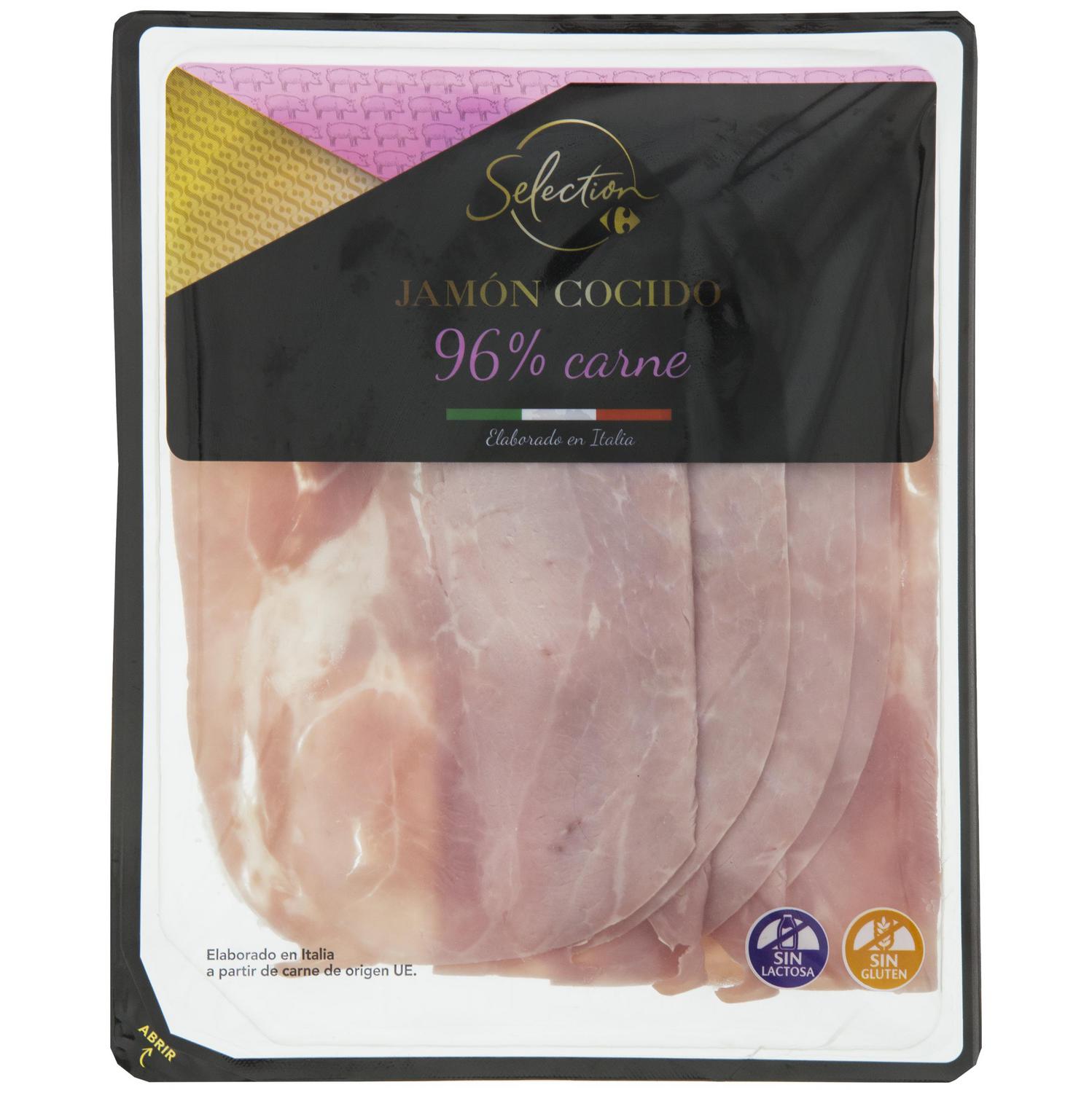 Jamón cocido Carrefour Selection sin gluten y sin lactosa 150 g.