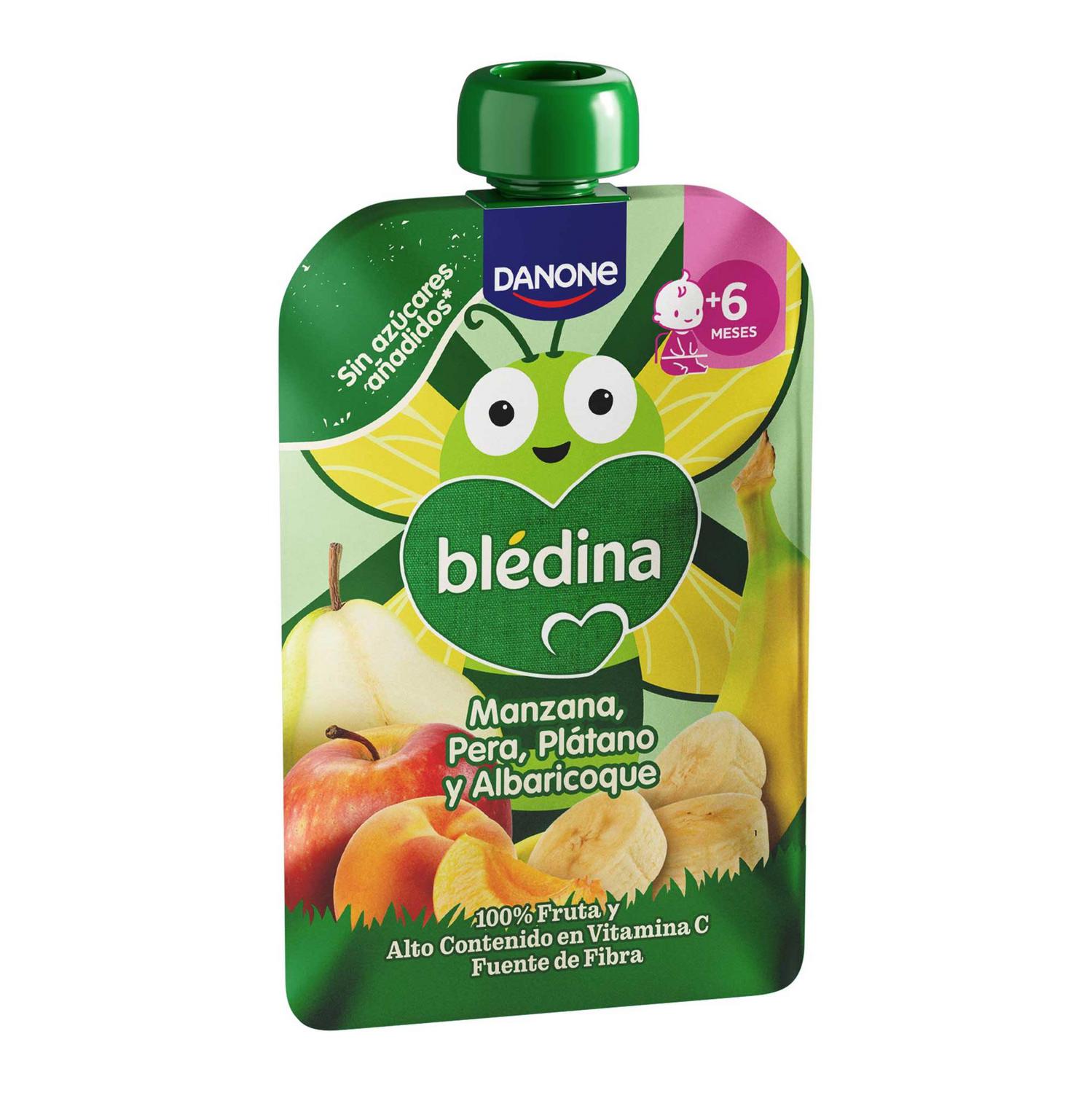 Bosita de manzana, pera, plátano y albaricoque desde 6 meses Danone Blédina sin gluten y sin azúcar añadido 100 g.
