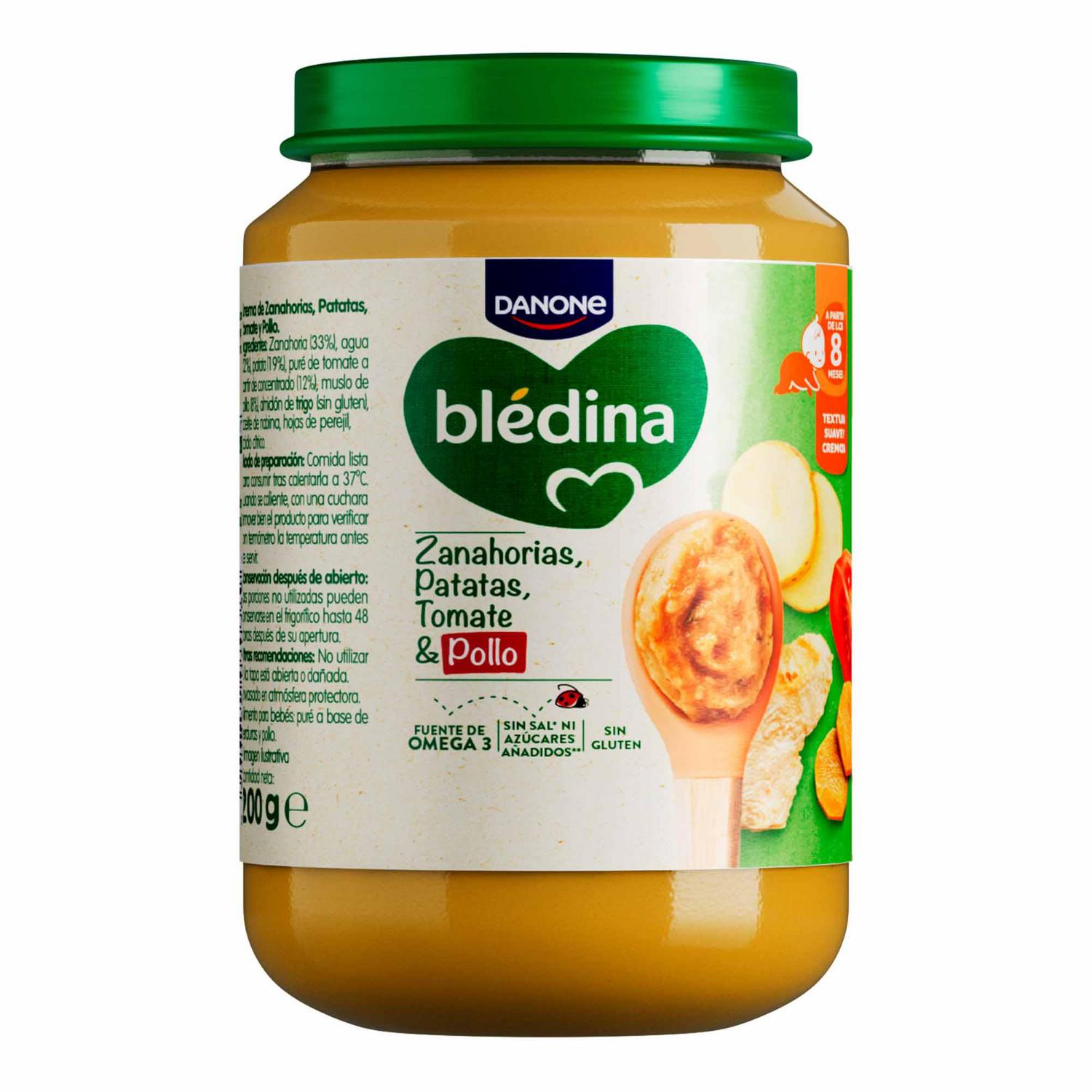 Tarrito de verduras y pollo desde 8 meses Danone Blédina sin gluten, sin lactosa y sin azúcar añadido 200 g.