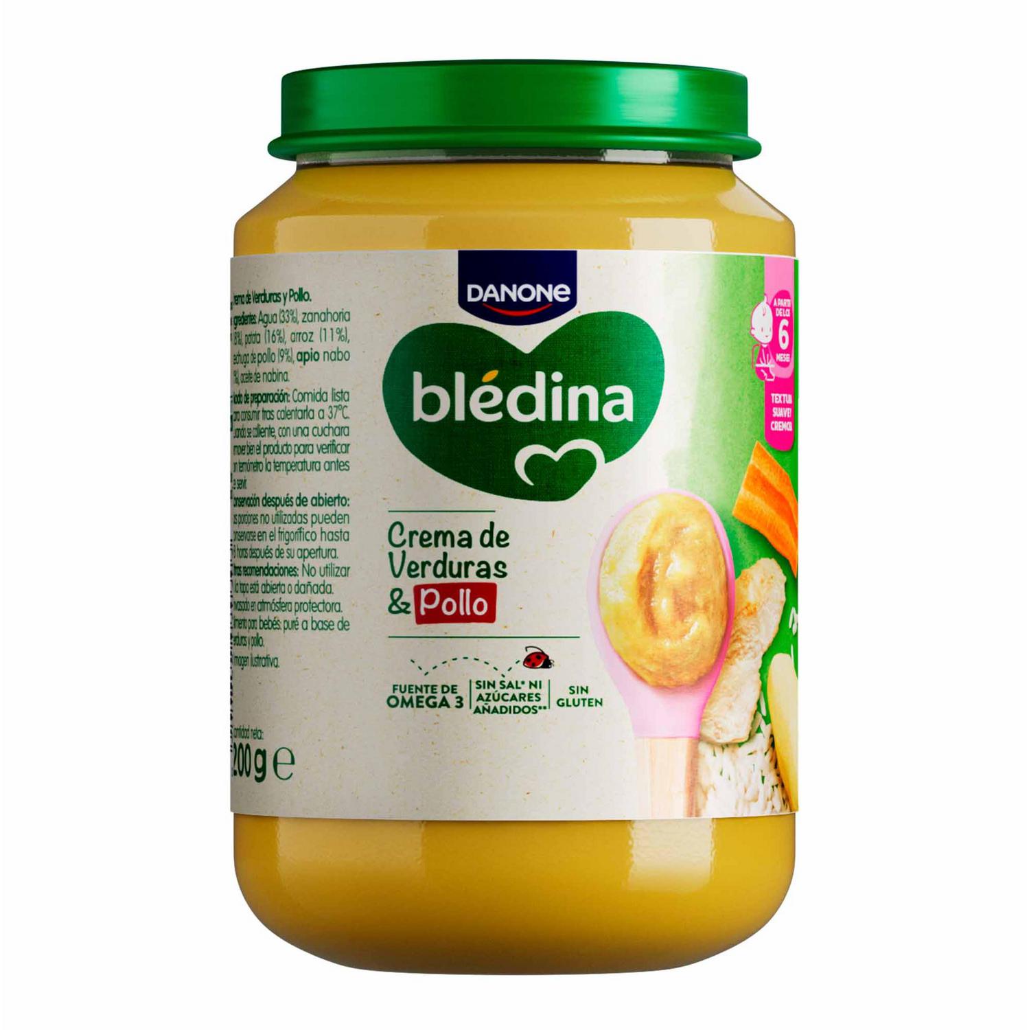 Tarrito de crema de verduras y pollo desde 6 meses Danone Blédina sin gluten y sin azúcar añadido 200 g.