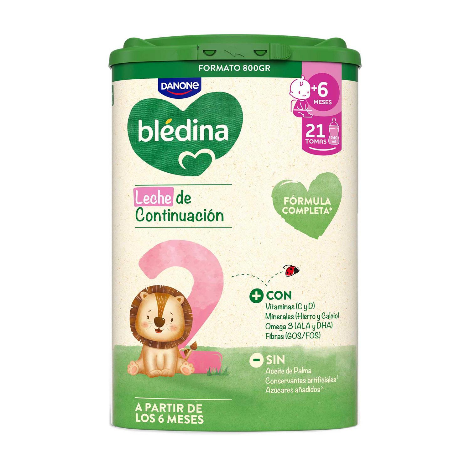 Leche infantil de continuación desde 6 meses Danone Blédina 2 sin azúcar añadido lata 800 g.