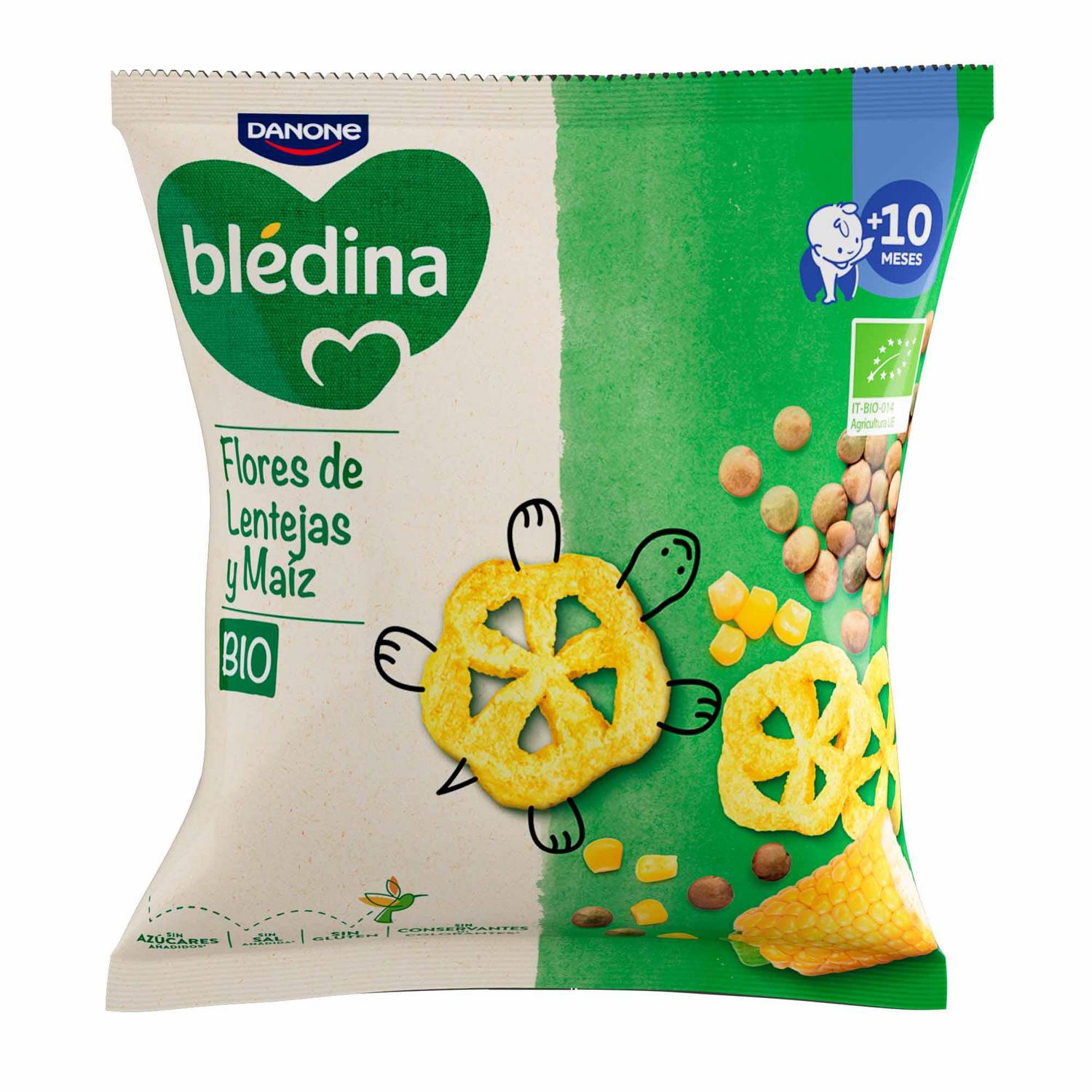 Snack infantil flores de lenteja y maíz desde 10 meses ecológico Danone Blédina sin gluten 20 g.